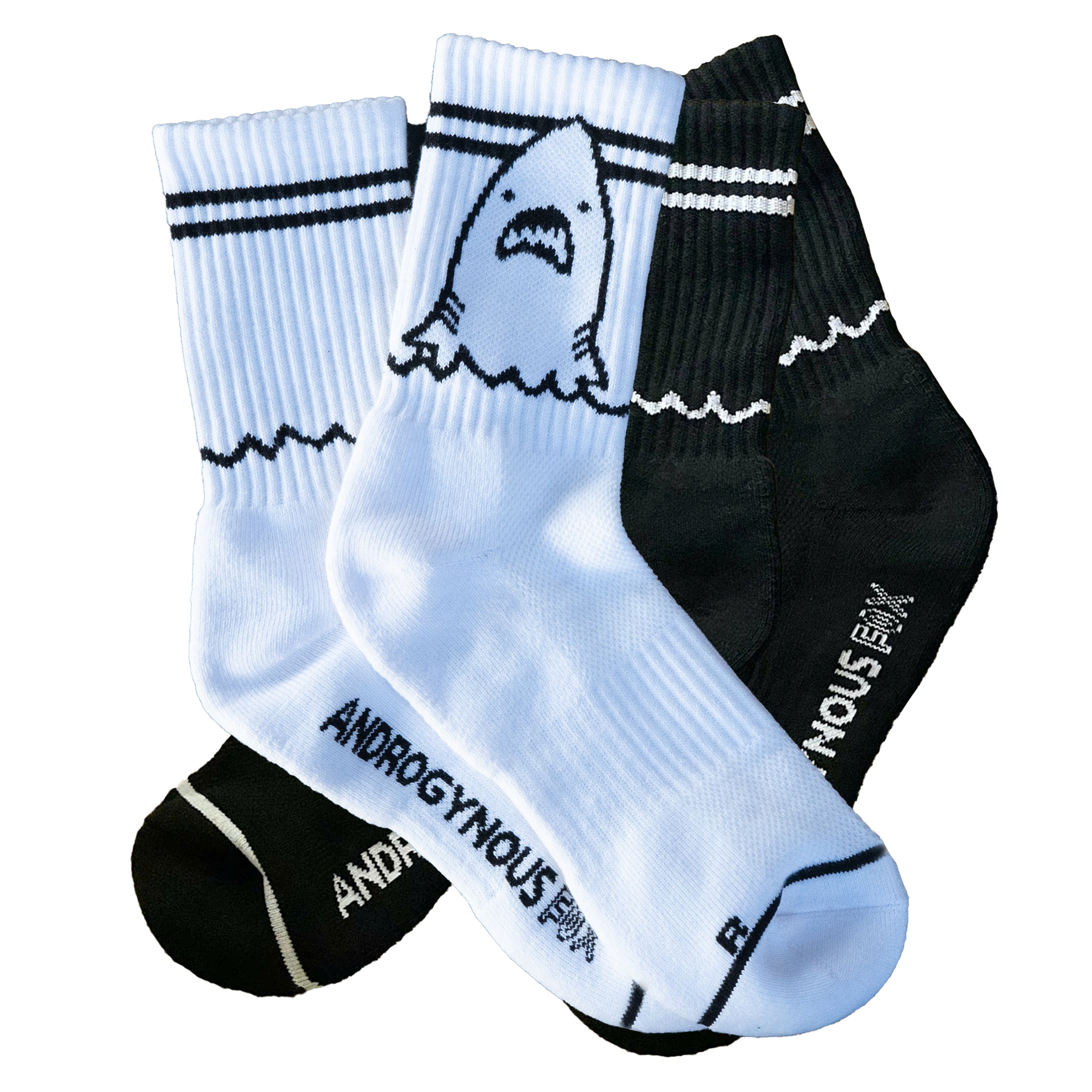 Androgynous Fox Ankle Biter socks in White and Black — LGBTQ+ queer accessories
