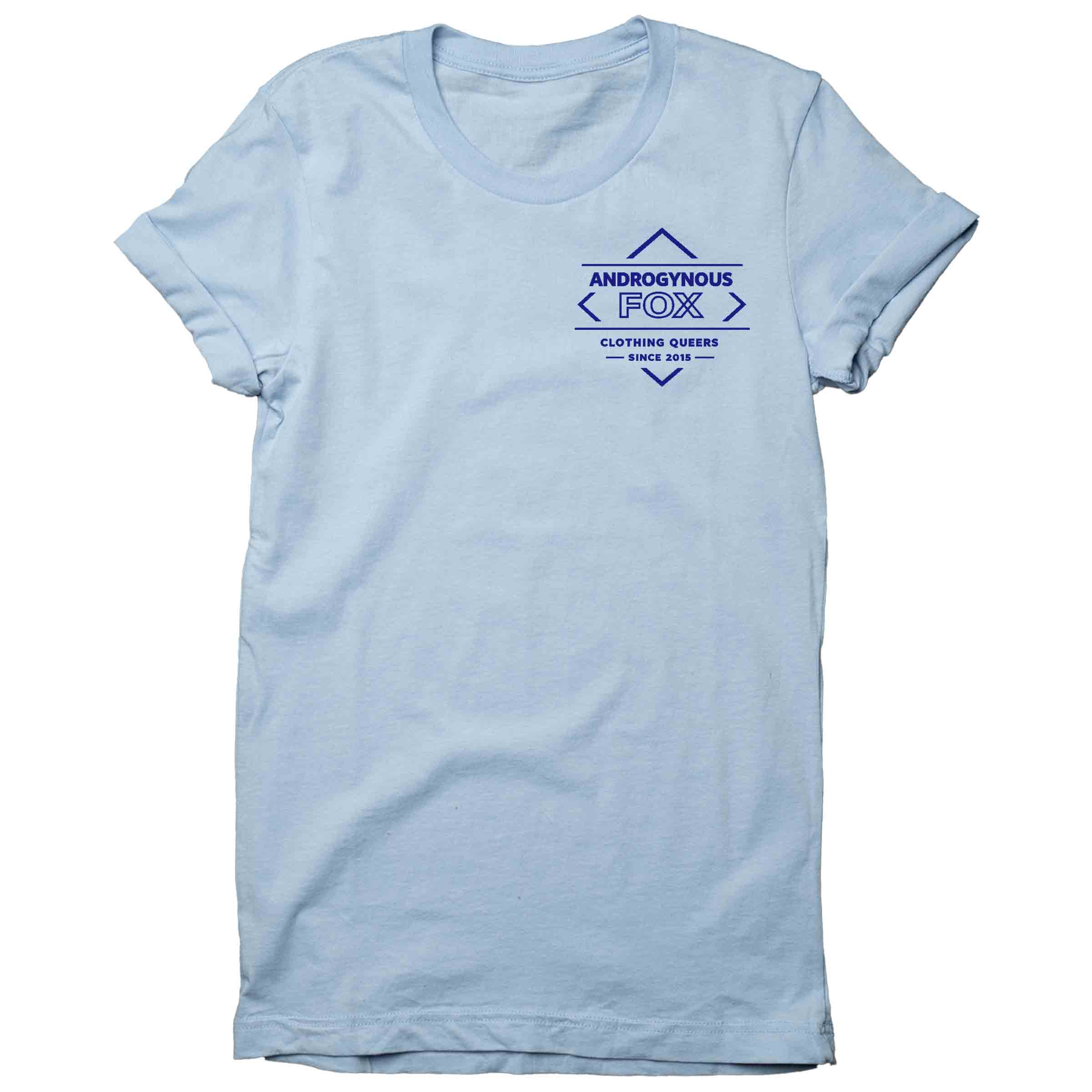 Clothing Queers Since 2015 Badge Crew Neck in Baby Blue — Androgynous Fox gender neutral clothing