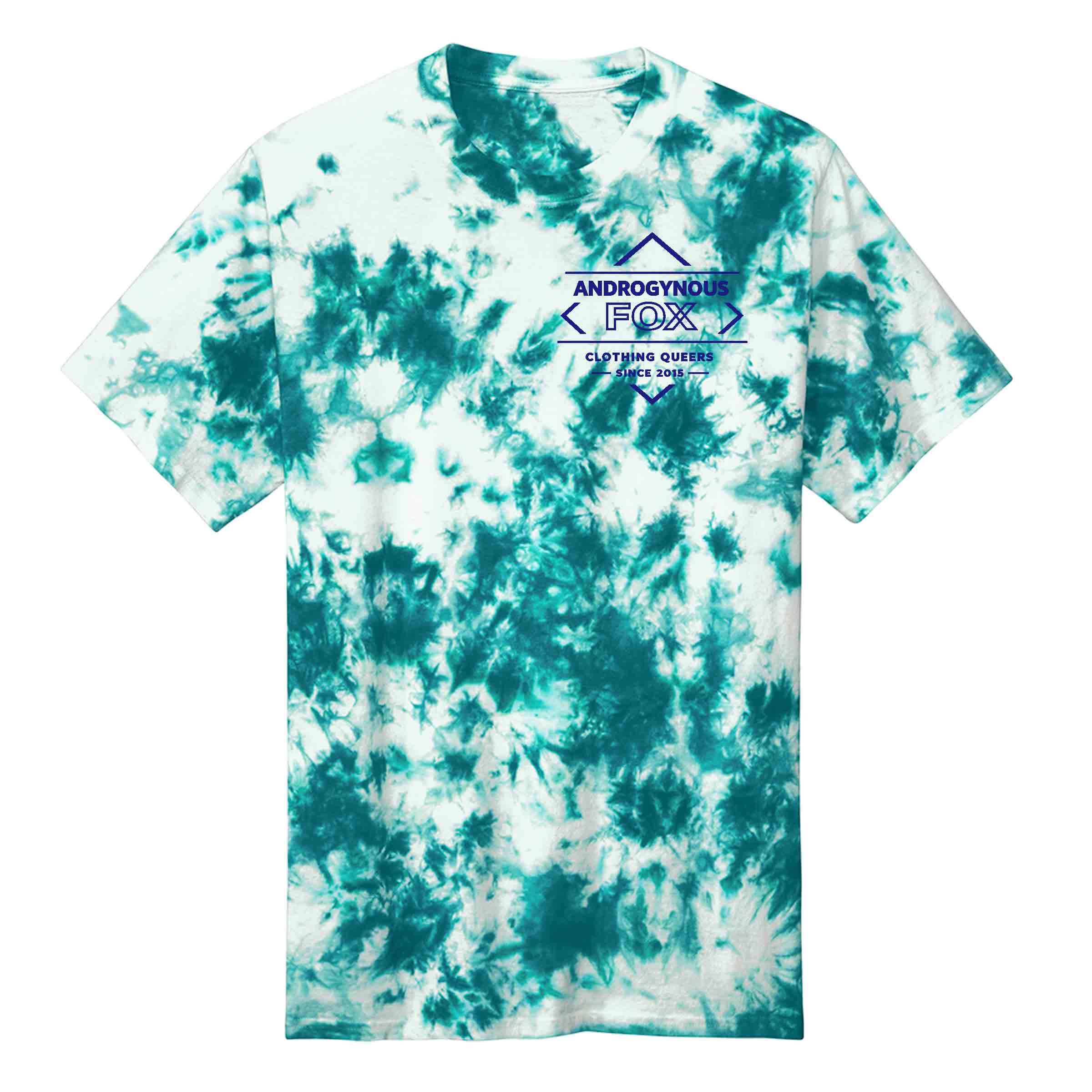 Clothing Queers Since 2015 Badge Crew Neck in Teal Tie-Dye — Androgynous Fox gender neutral clothing