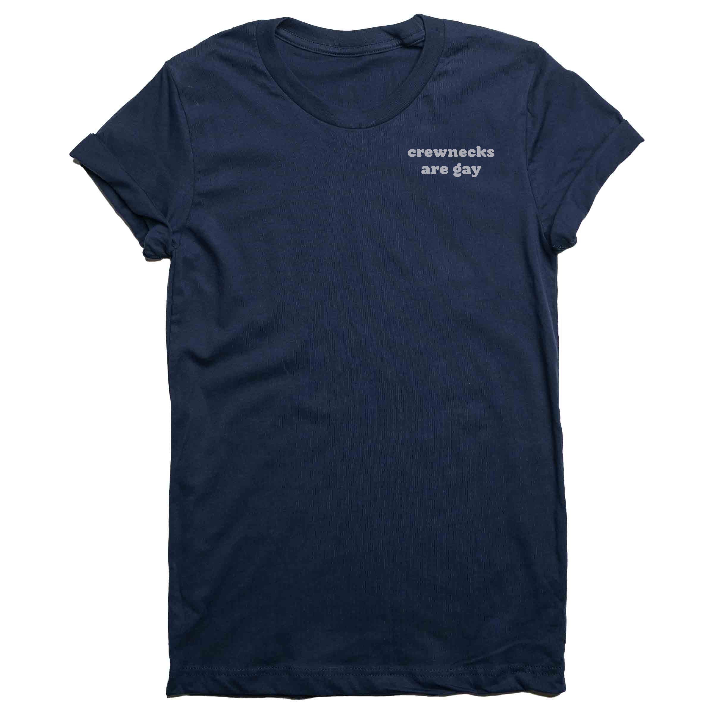 Crewnecks Are Gay graphic tee in Navy — androgynous LGBTQ+ gender neutral tee