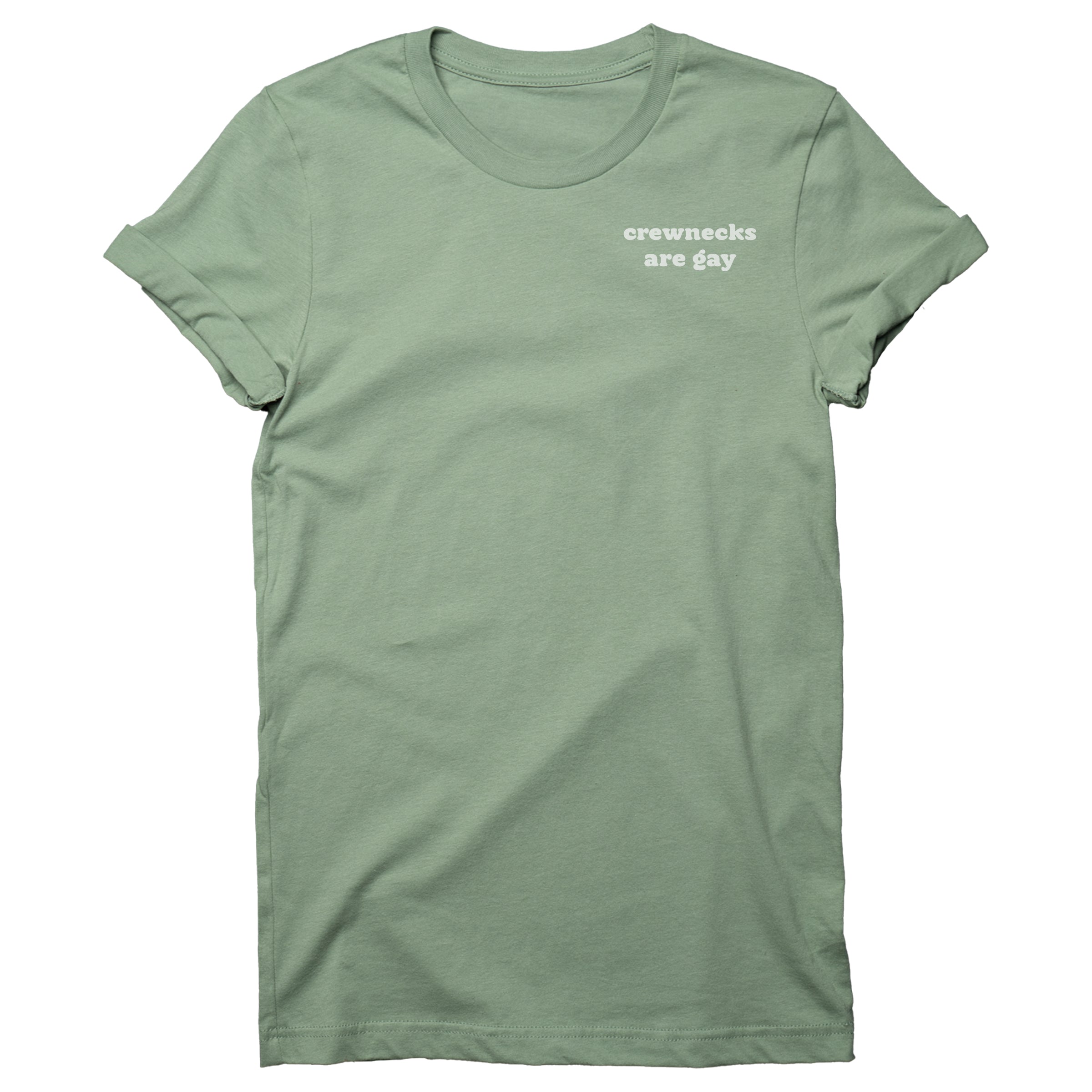 Crewnecks Are Gay graphic tee in Sage — non-binary LGBTQ+ queer graphic tee