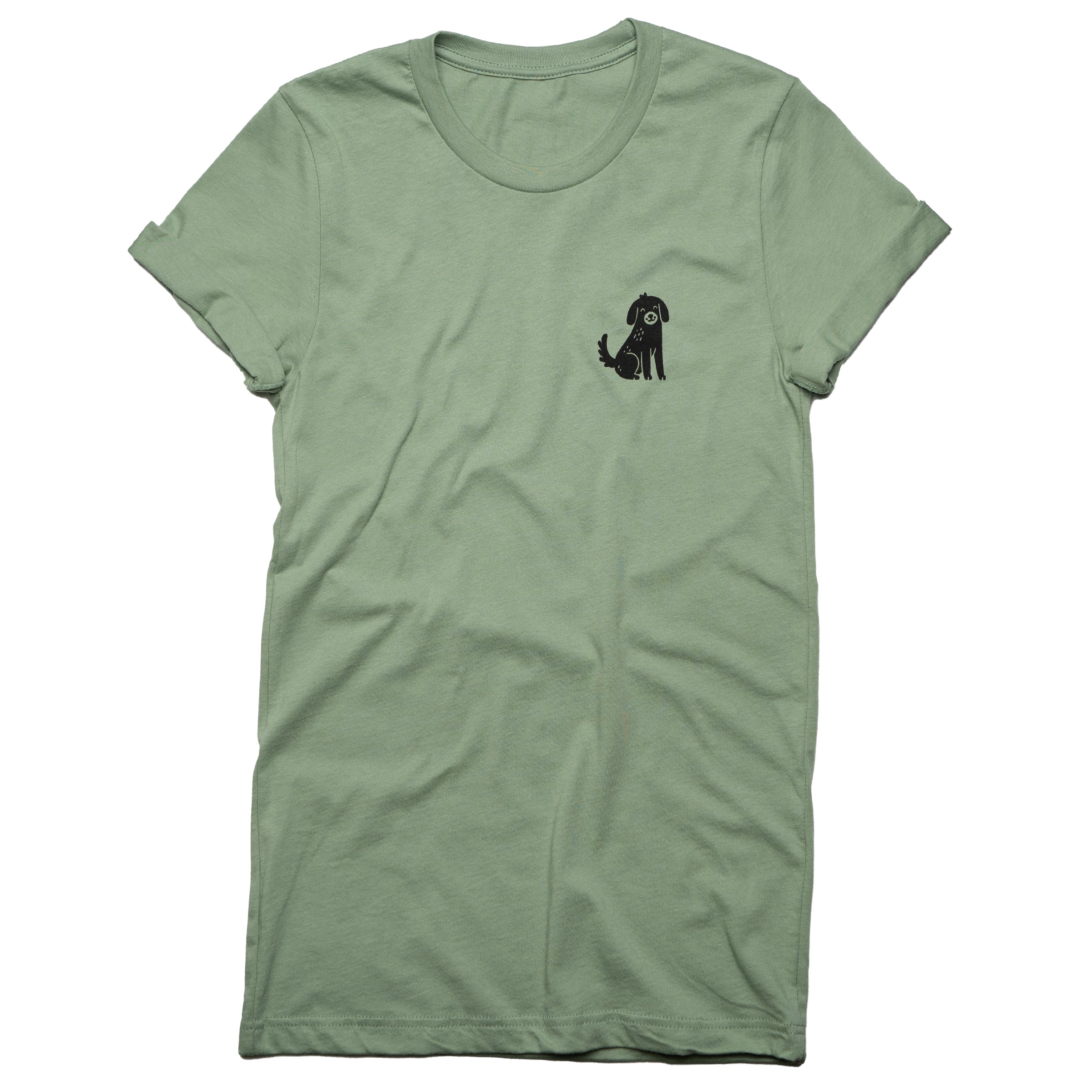 Hangs With The Dogs At Parties crew neck in Sage front — gender neutral queer graphic tee