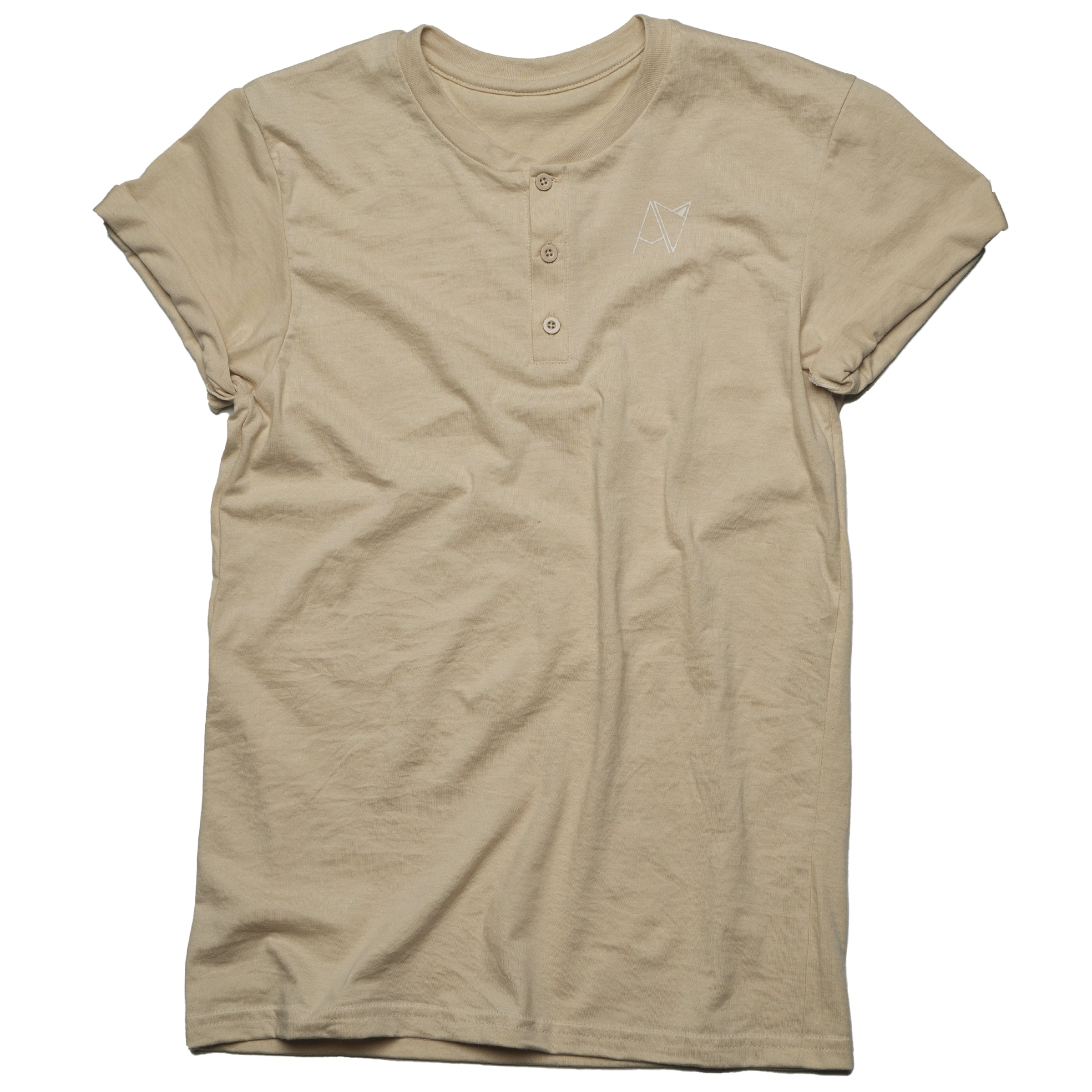 Androgynous Fox Henley in Tan — gender neutral masc clothing for queer and butch style