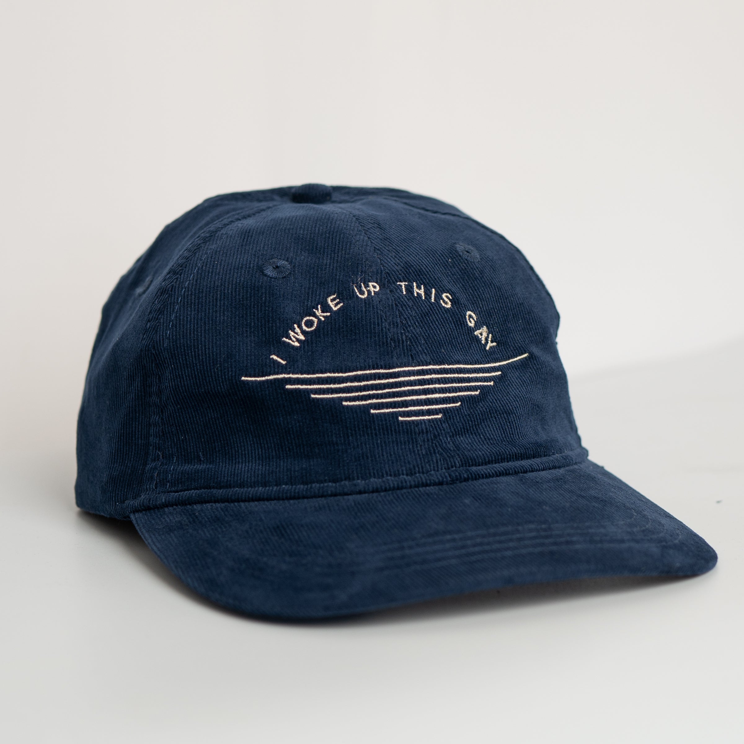 I Woke Up This Gay corduroy hat in Navy — LGBTQ+ queer accessory