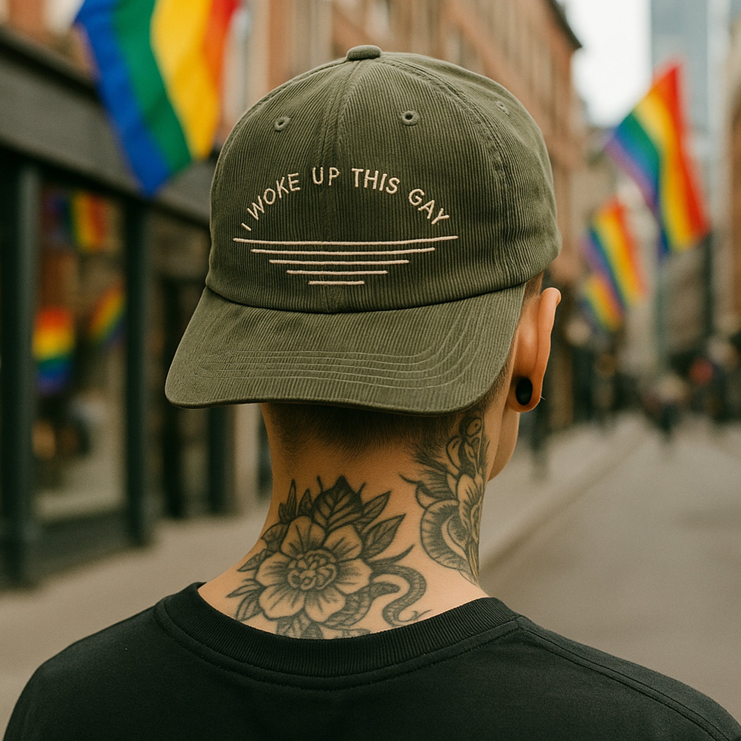 I Woke Up This Gay corduroy hat in Navy — LGBTQ+ queer accessory