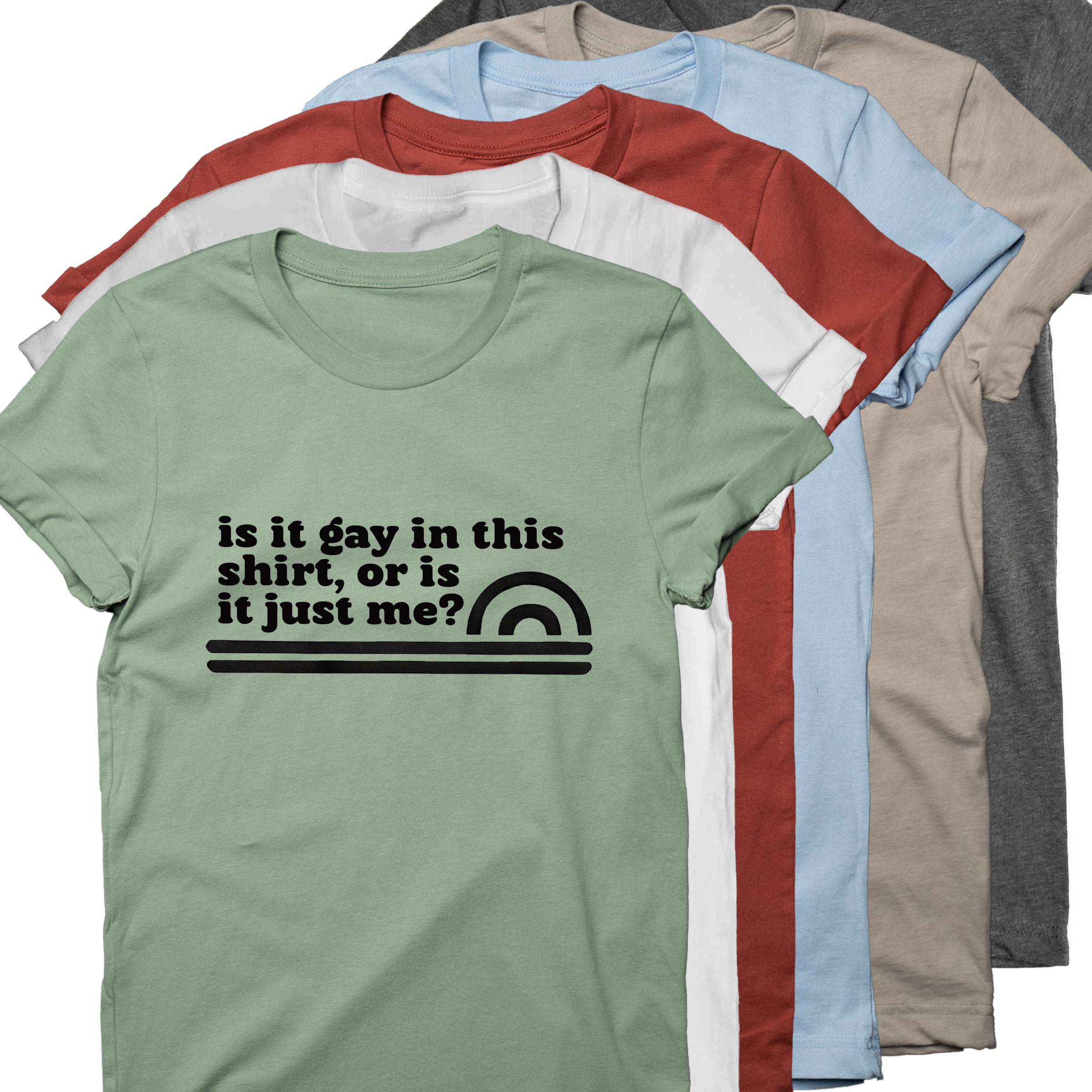 Is It Gay In This Shirt crew neck tee all colorways — gender neutral queer clothing
