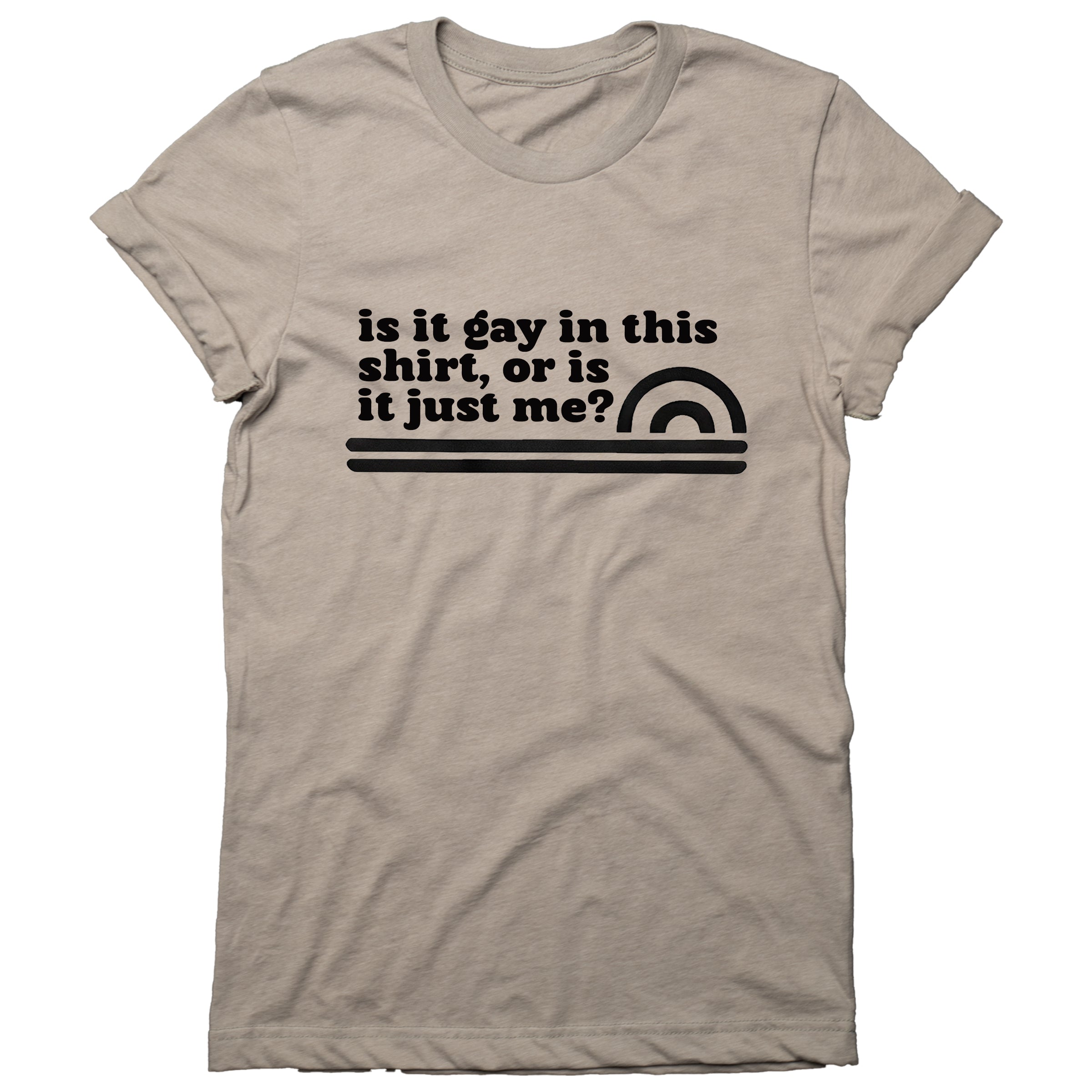 Is It Gay In This Shirt crew neck tee in Stone Heather — gender neutral queer clothing
