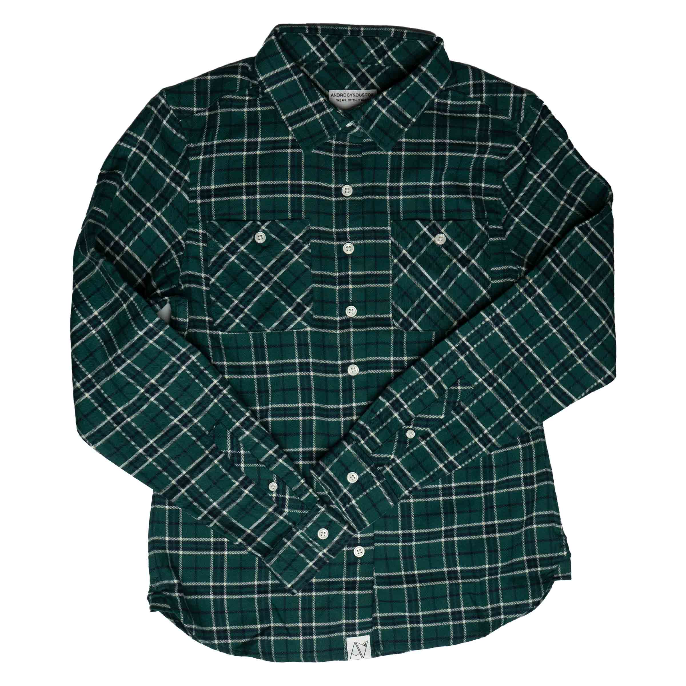 Field Day Flannel in Green pattern — Androgynous Fox gender neutral flannel
