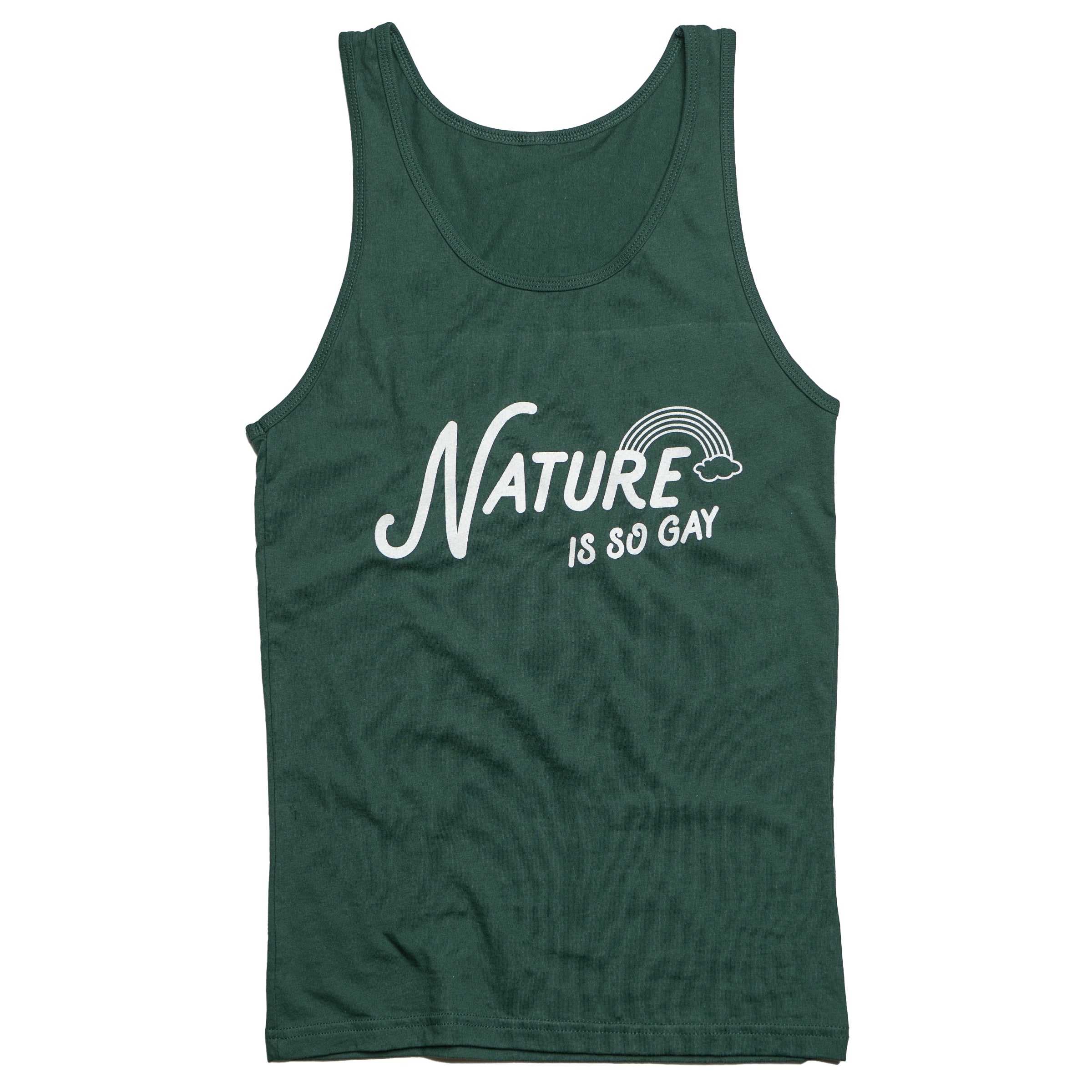 Nature Is So Gay tank top in Forest Green — androgynous LGBTQ+ queer clothing