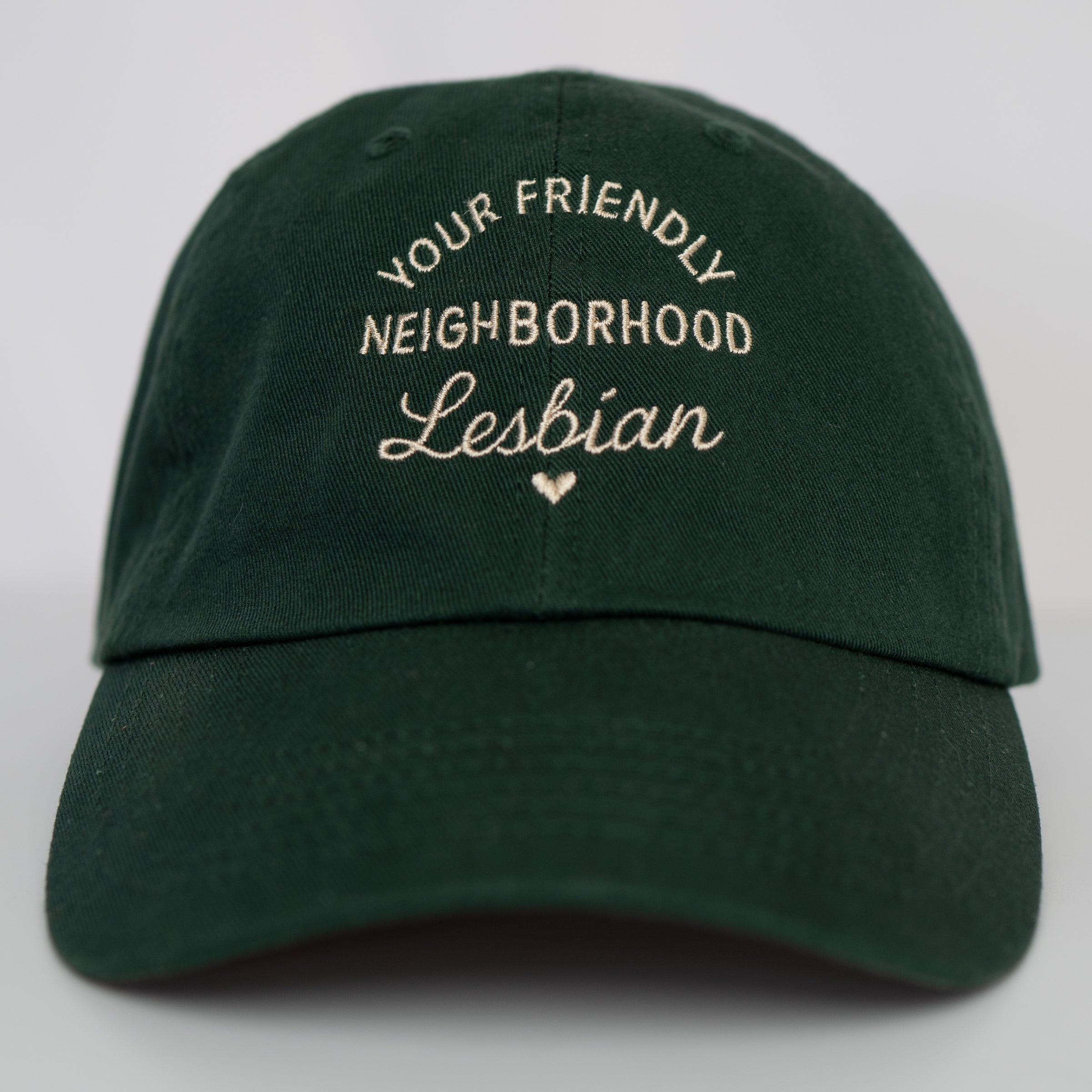 Your Friendly Neighborhood Lesbian embroidered hat in Green — LGBTQ+ queer hat