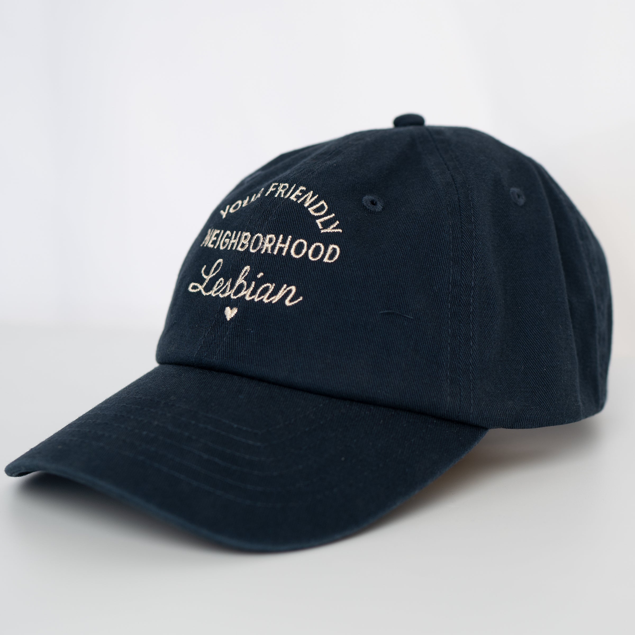 Your Friendly Neighborhood Lesbian embroidered hat in Navy — queer lesbian clothing accessory