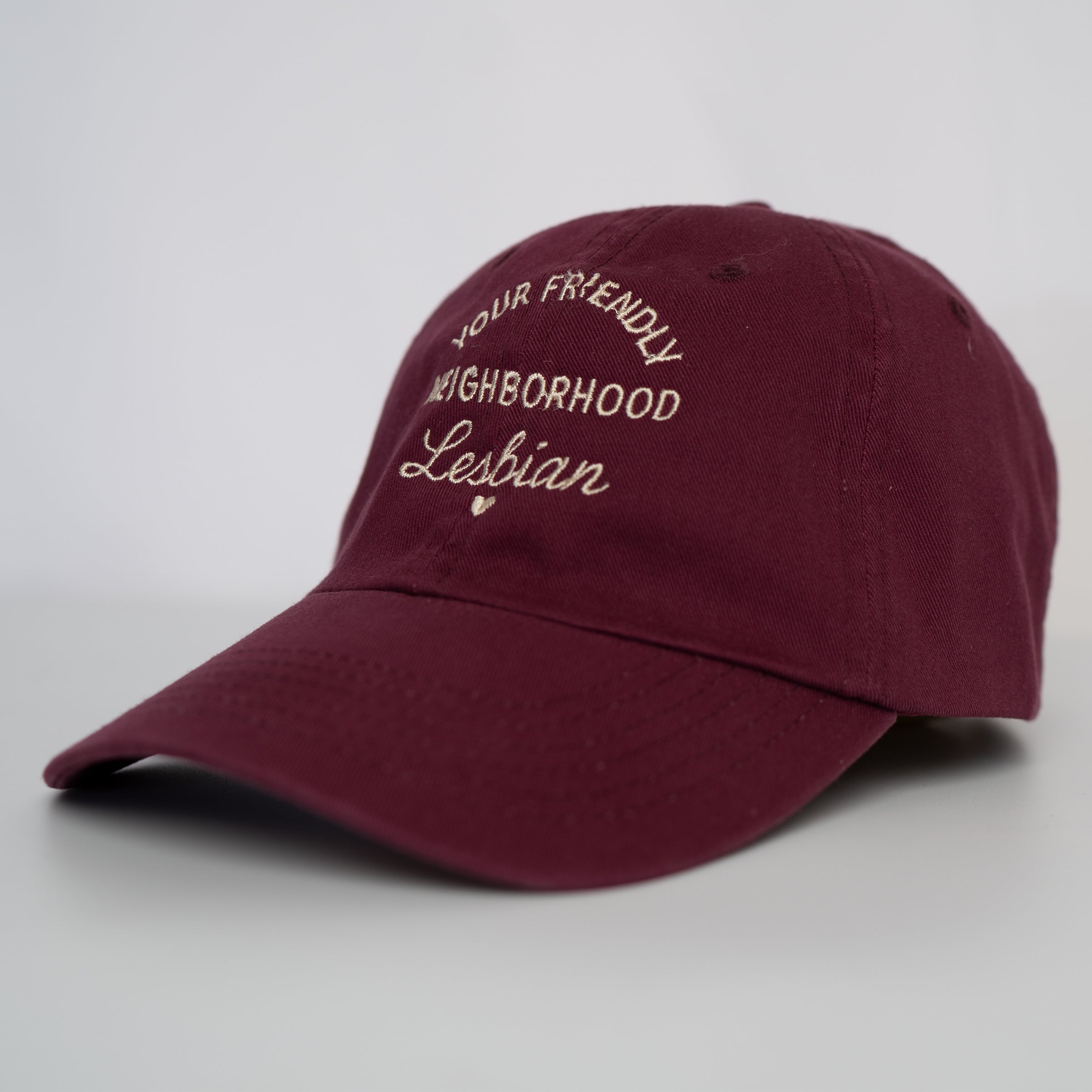 Your Friendly Neighborhood Lesbian embroidered hat in Red — lesbian queer accessory