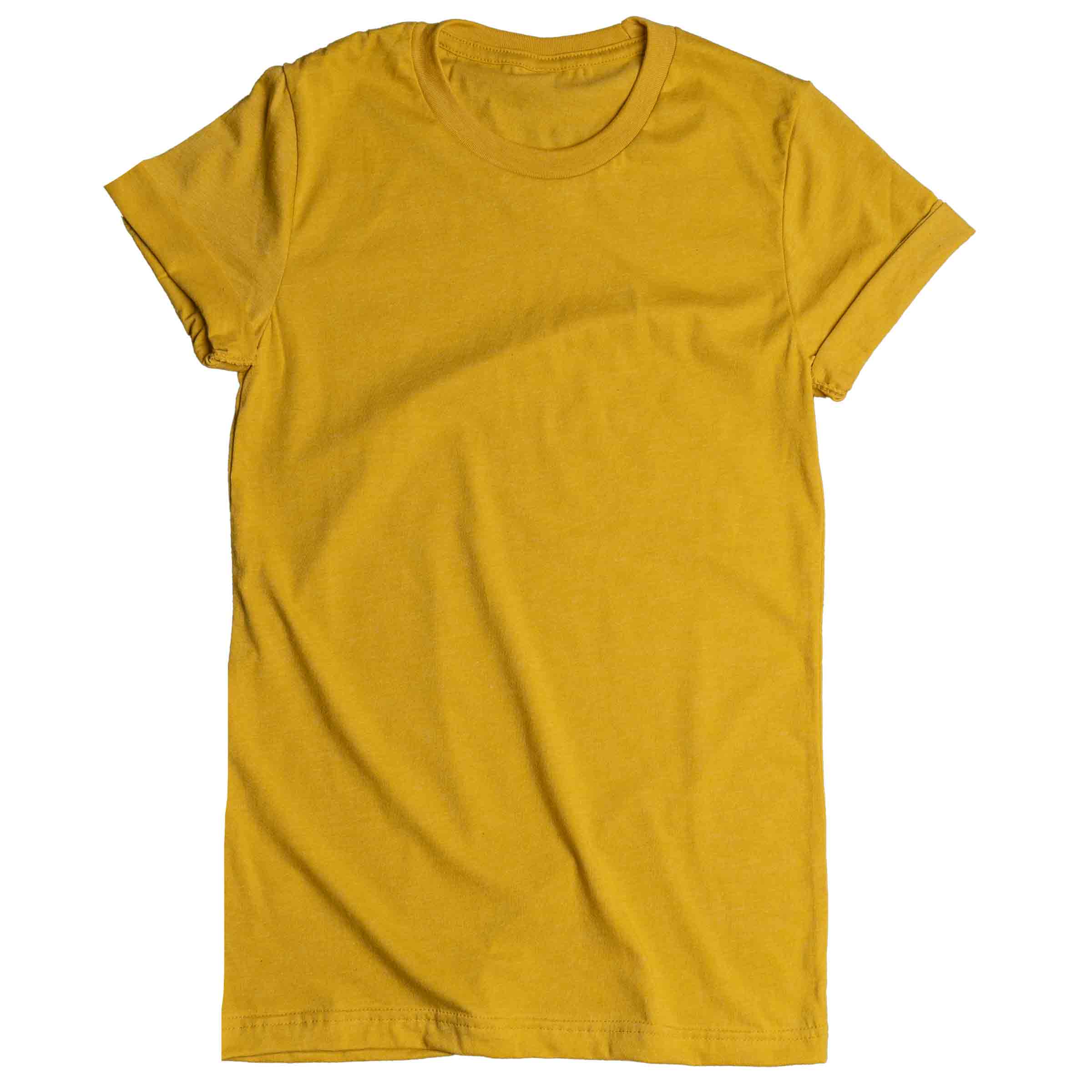 Androgynous Fox cotton-poly crew neck tee in Mustard — gender neutral unisex basics