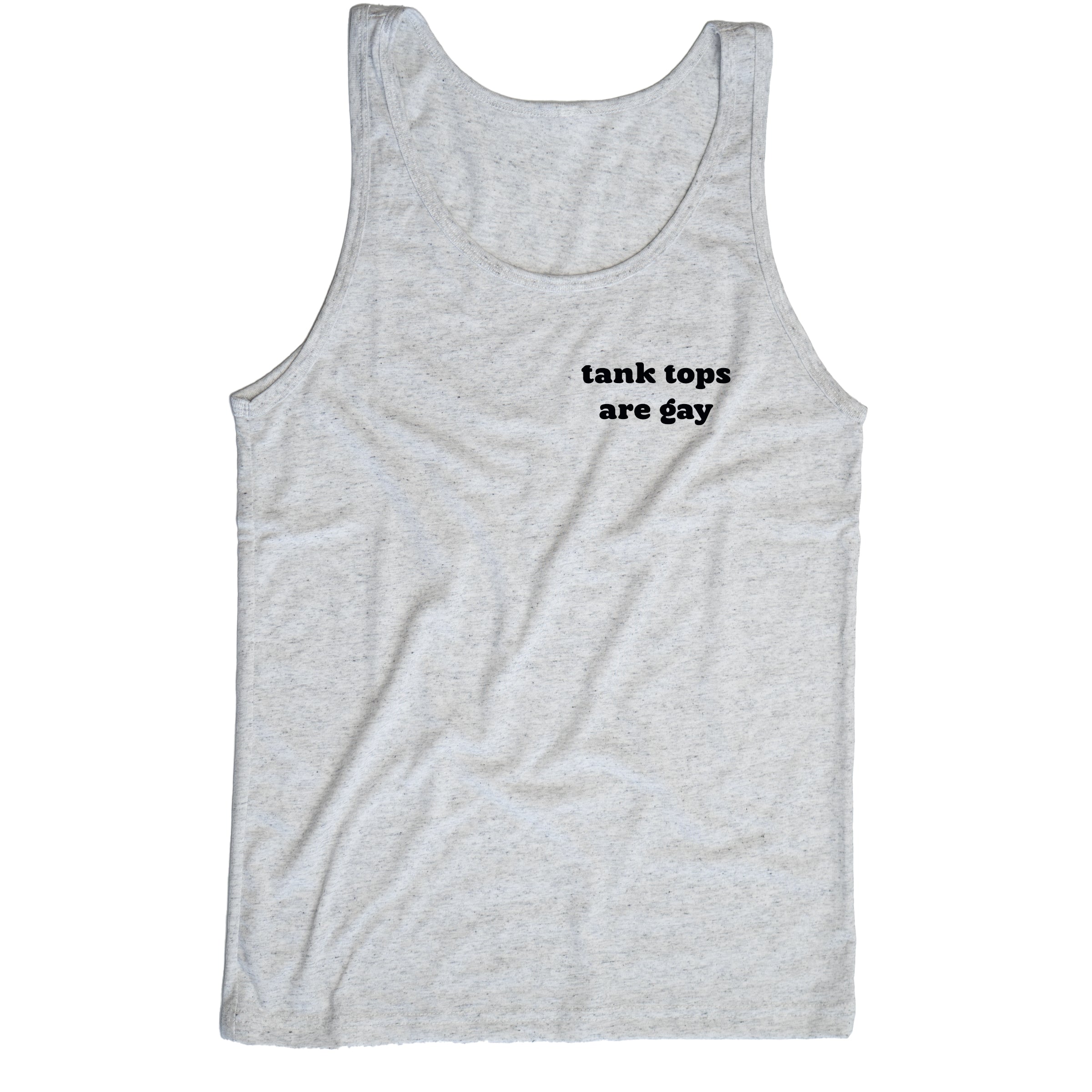 Tank Tops Are Gay tank top in White Speckle — gender neutral LGBTQ+ summer tank