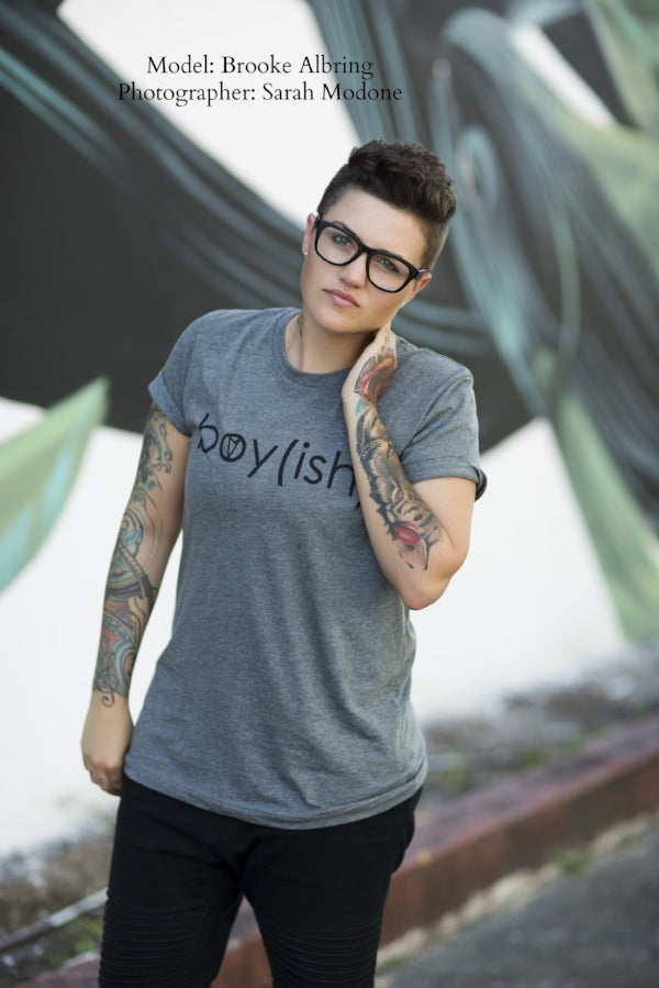 Boy(ish) crew neck tee in Grey — gender neutral masc clothing for non-binary and transmasc style
