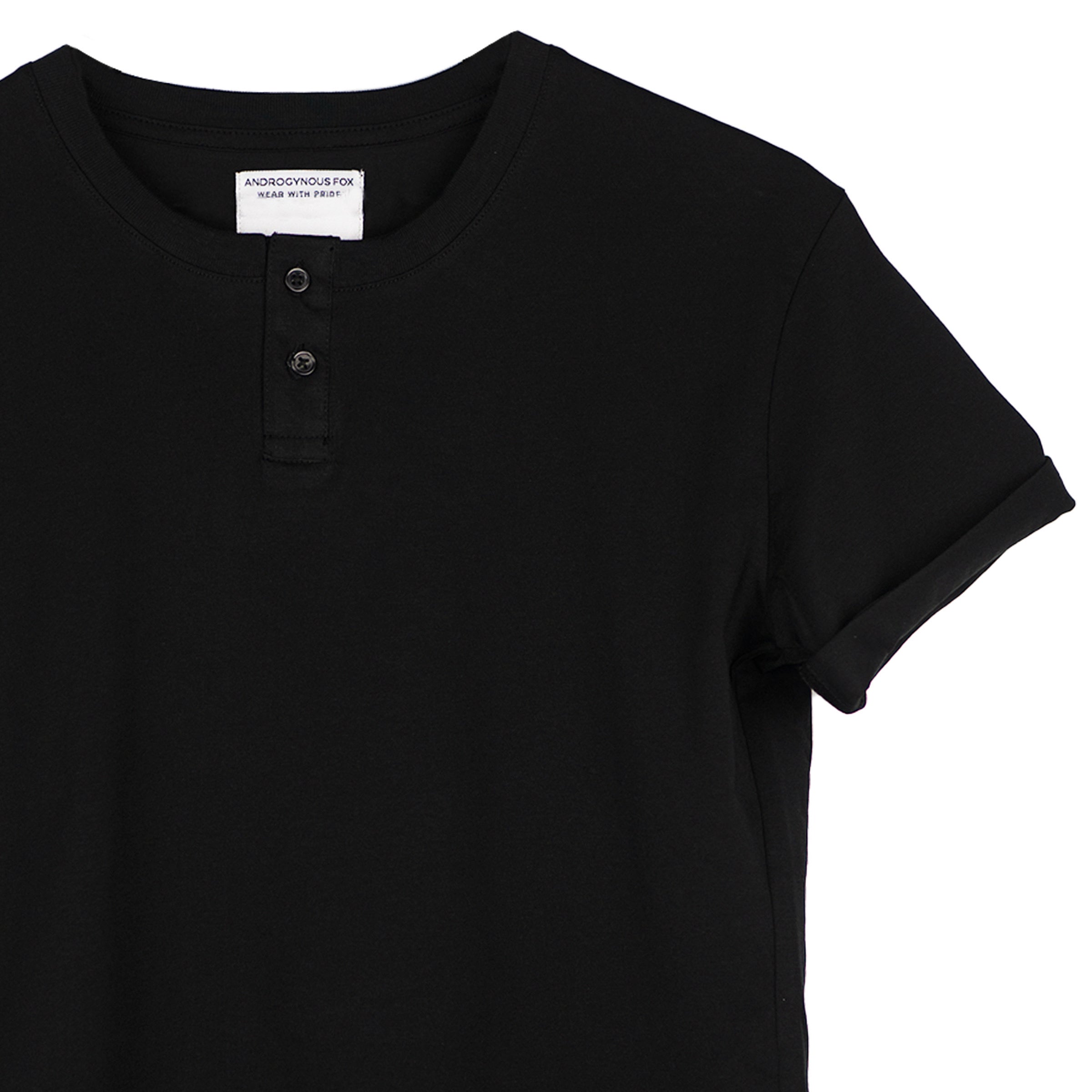 AF Mid-Length Henley in Black — gender neutral androgynous shirt for queer style