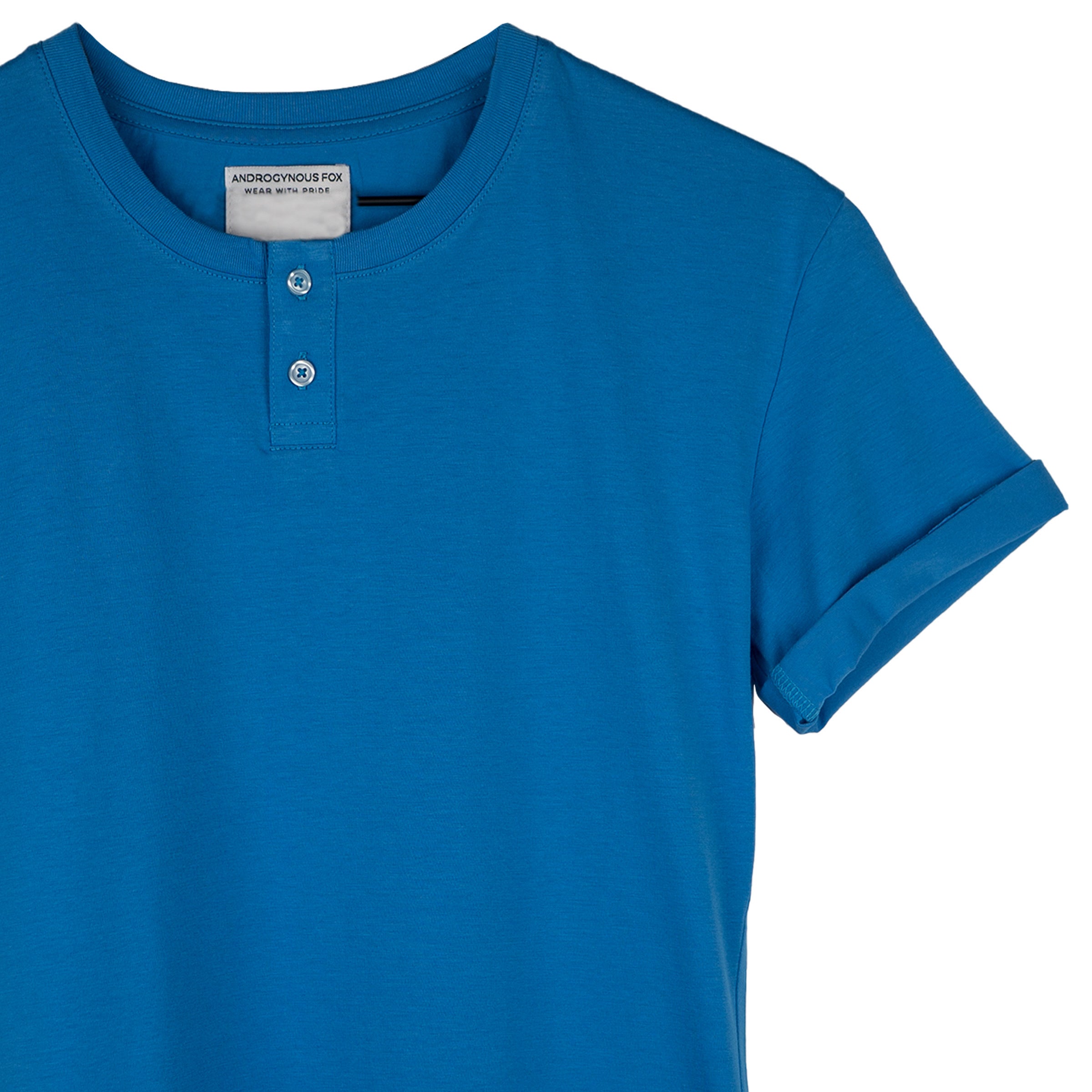 AF Mid-Length Henley in Cobalt — androgynous gender neutral shirt for queer style