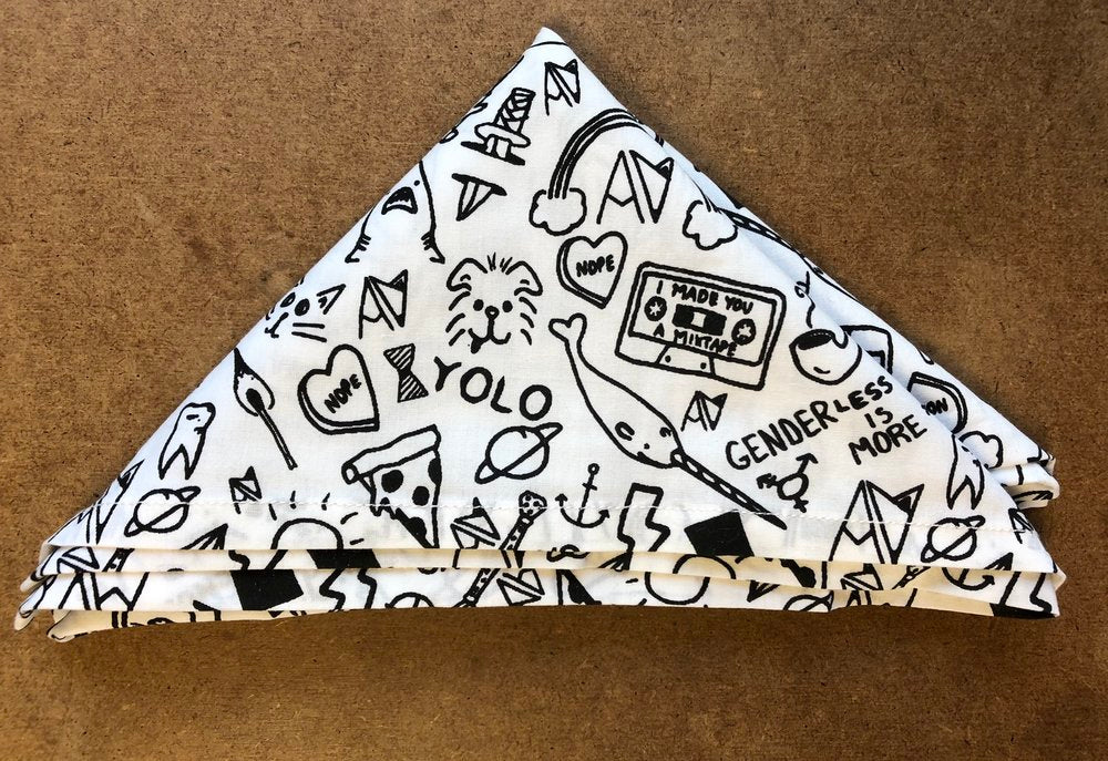 Stick n' Poke Handkerchief all-over print detail — Androgynous Fox queer gender neutral accessory