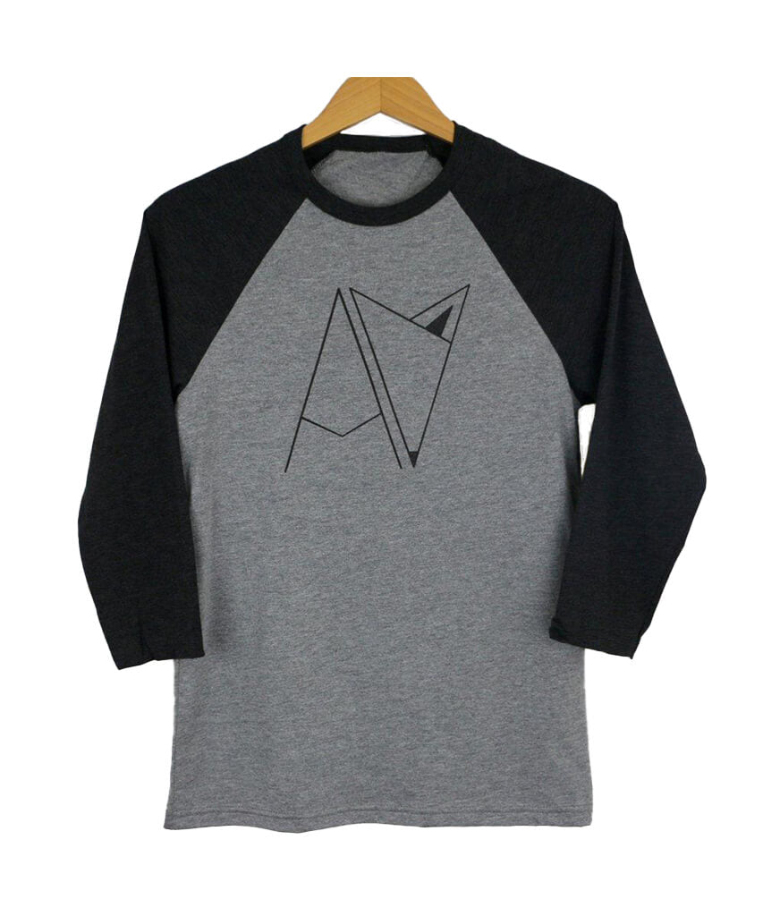 Black and Grey Androgynous Fox 3/4 sleeve baseball tee