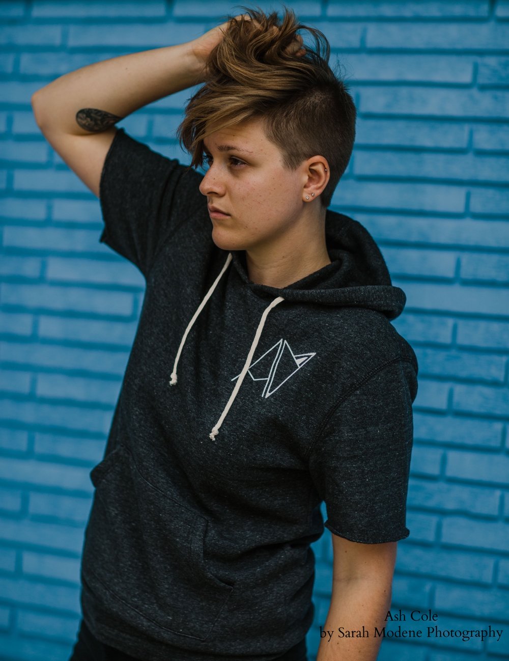 Androgynous Fox Badge Logo Fleece Short Sleeve Hoodie S Grey