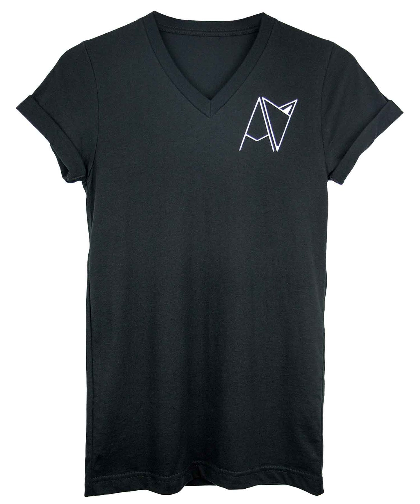 Black Androgynous Fox Badge Logo vneck