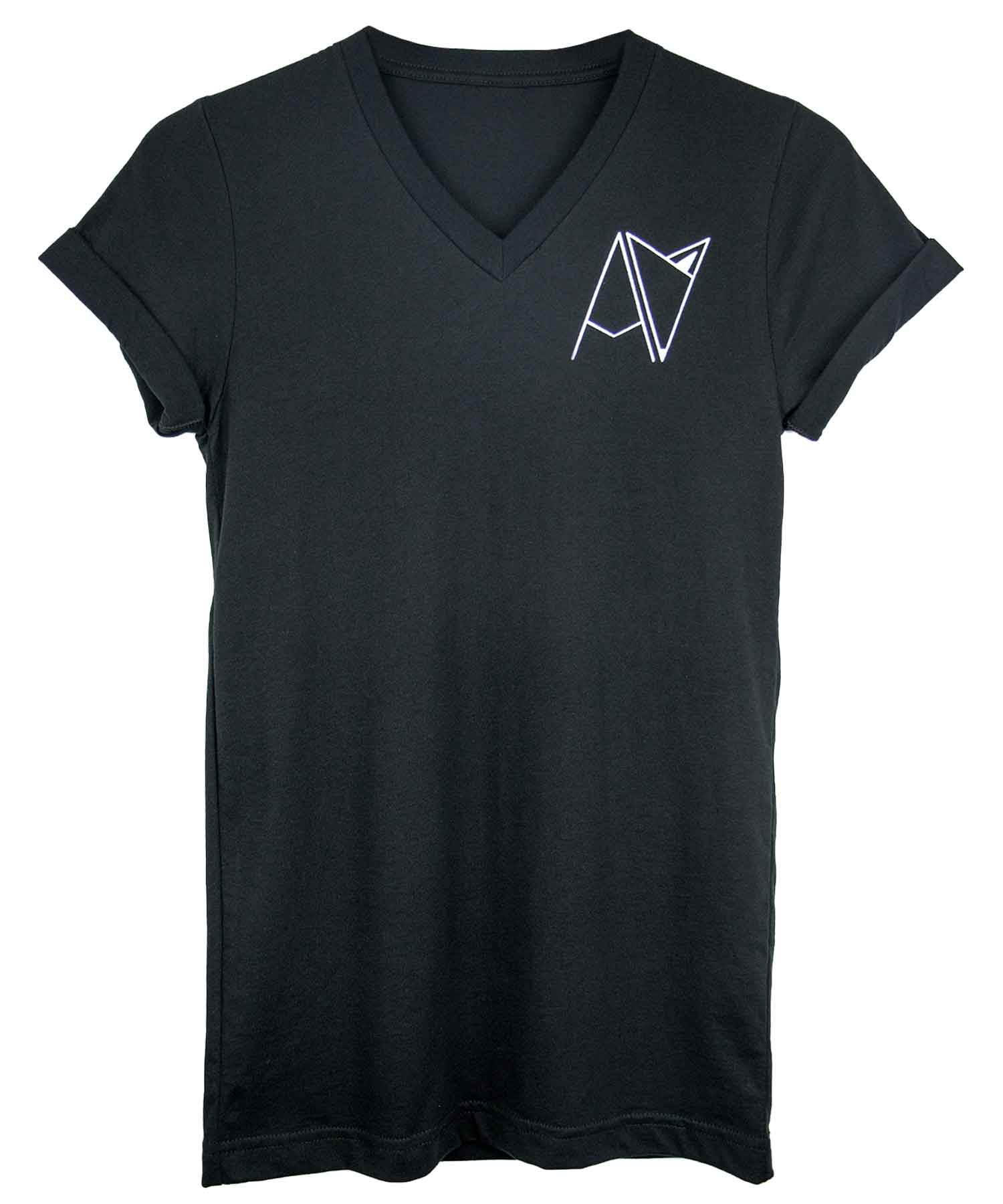 Black Androgynous Fox Badge Logo vneck