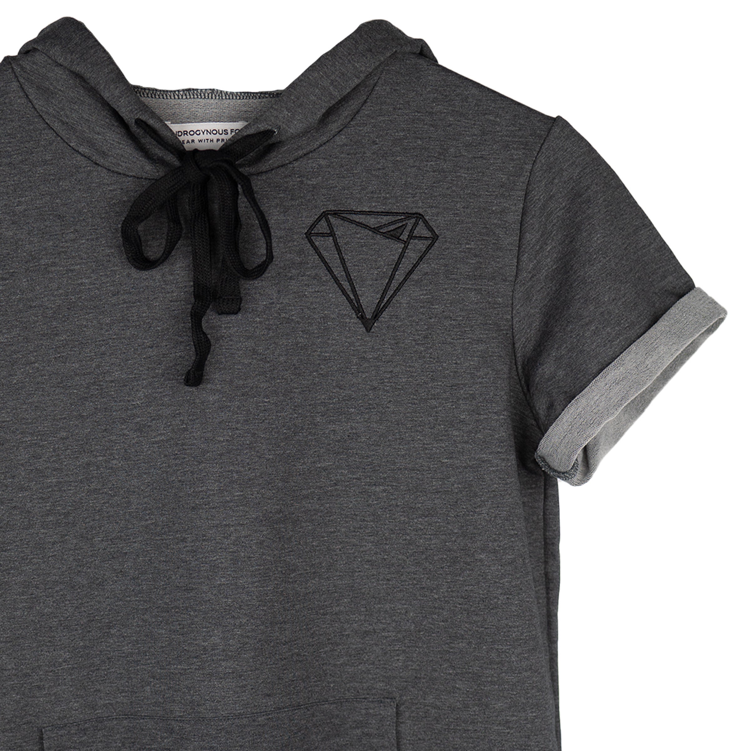 DITR French Terry Short Sleeve Hoodie in Charcoal — Androgynous Fox gender neutral hoodie for queer style