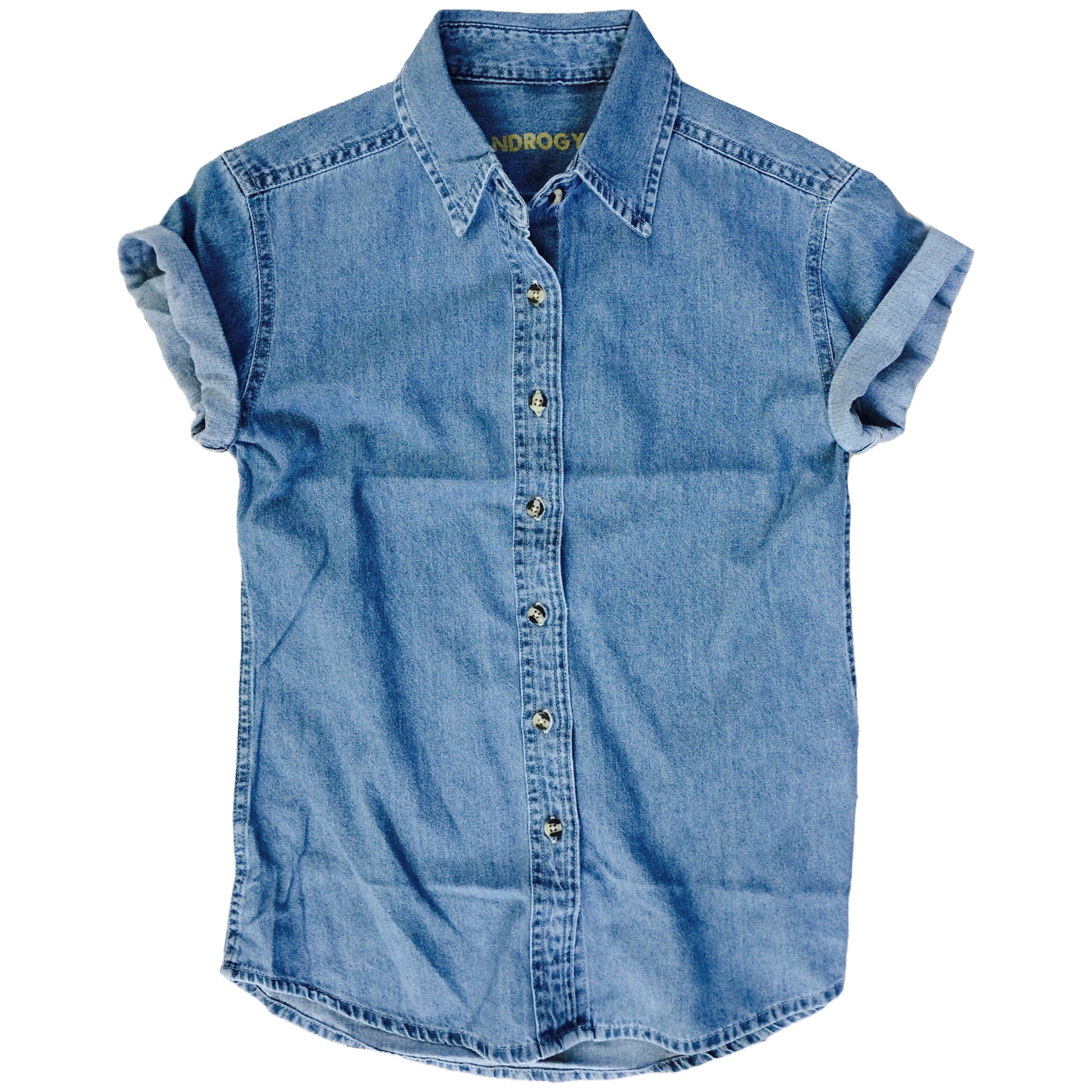Denim Fox button-up in Faded Denim — gender neutral androgynous denim shirt