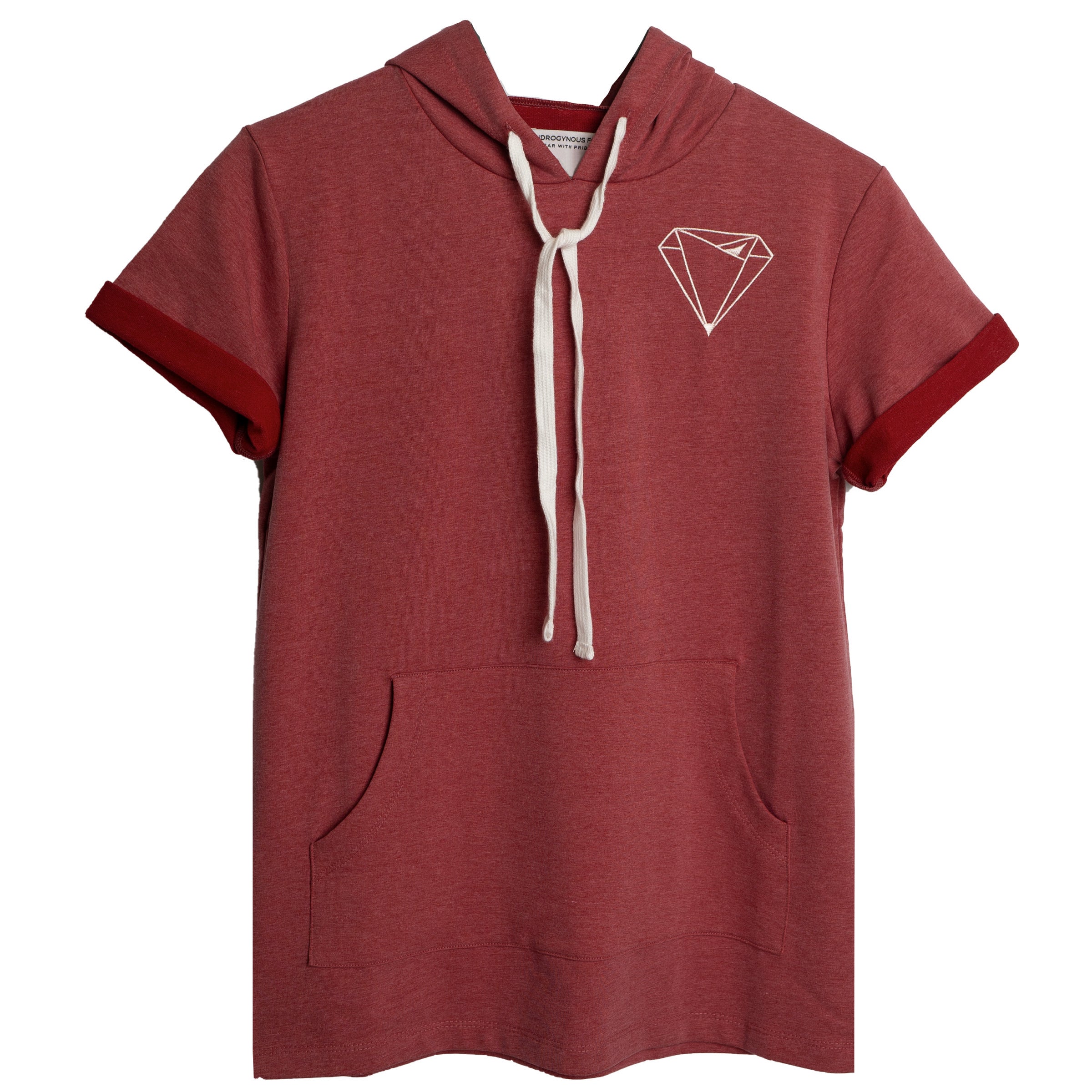 DITR French Terry Short Sleeve Hoodie in Red — Androgynous Fox gender neutral hoodie for queer style