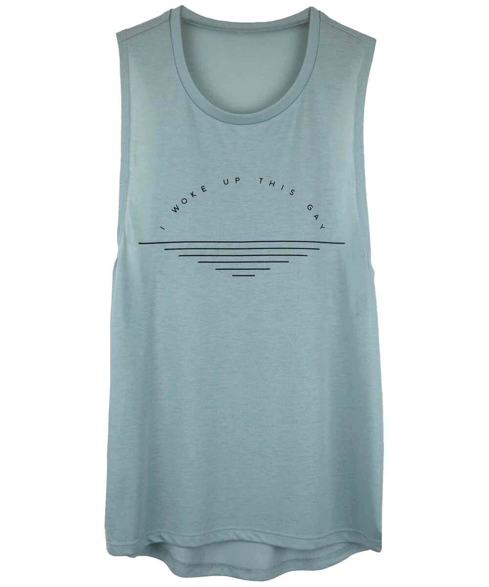 I woke up this gay dusty blue flowy muscle tank