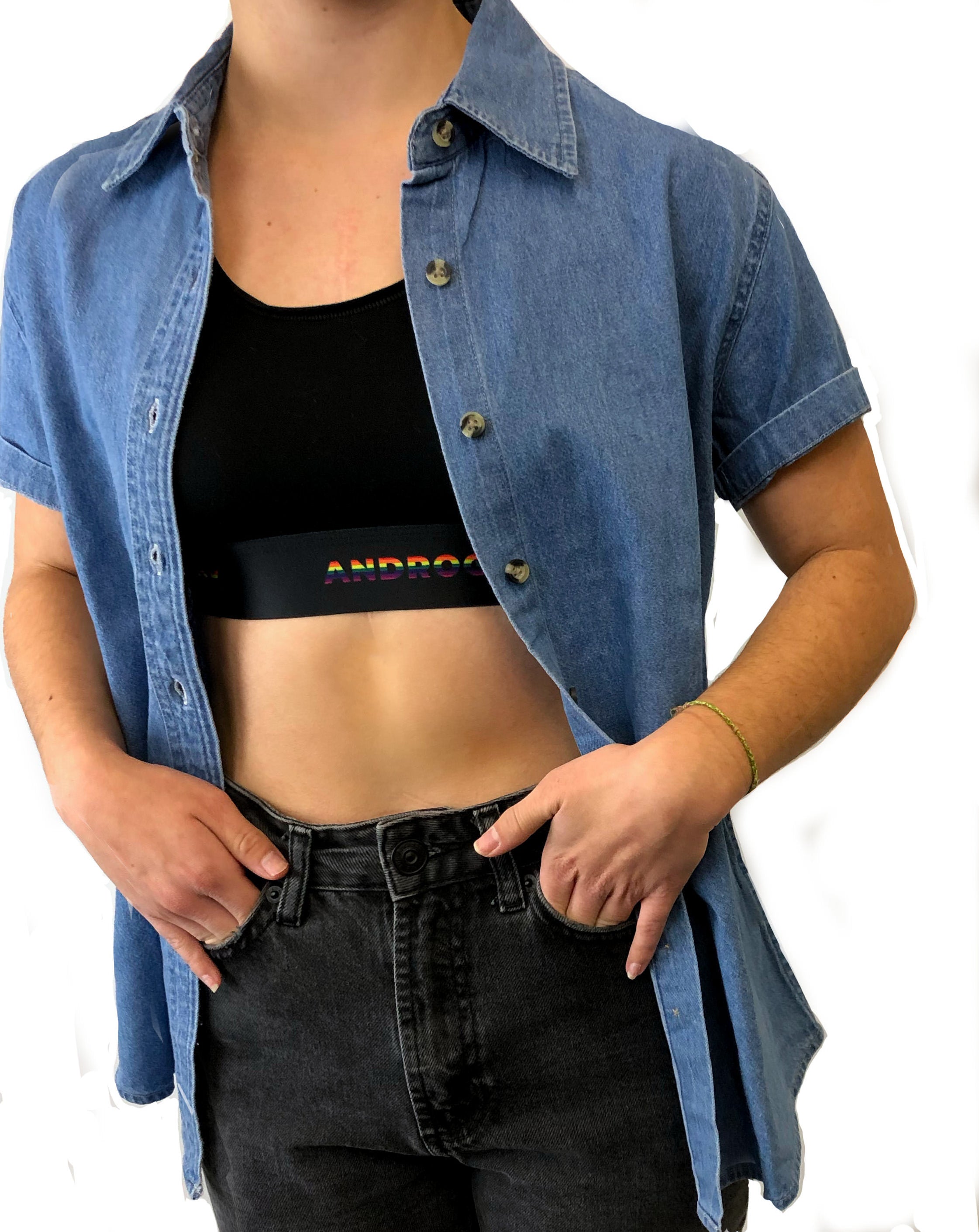 Toppers Proud AF Series detail — Androgynous Fox transgender apparel chest topper
