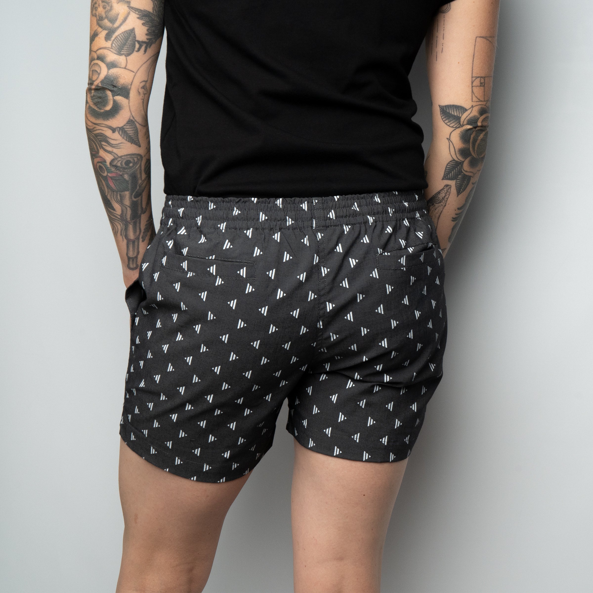 Jaunty Shorts back view — Androgynous Fox gender neutral shorts