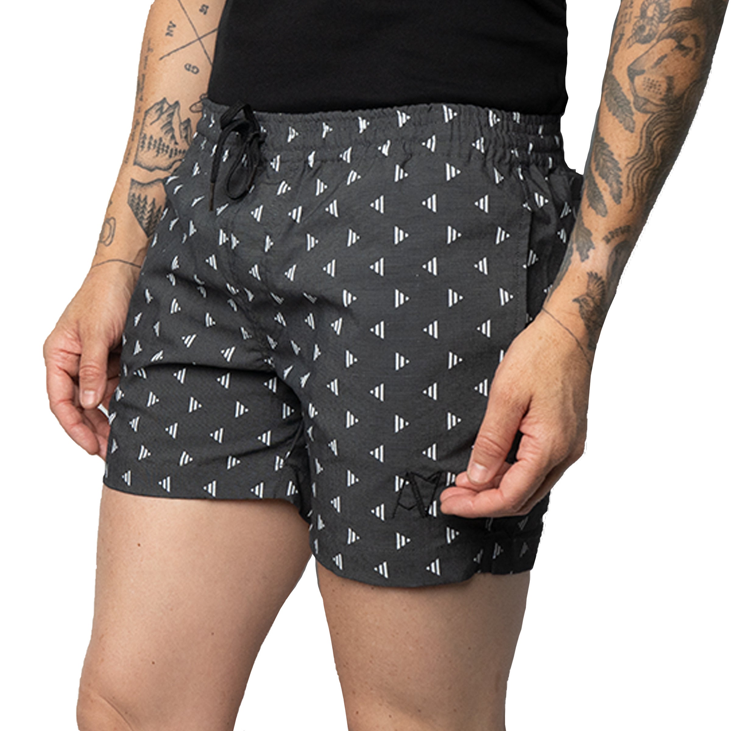 Jaunty Shorts front view — Androgynous Fox gender neutral shorts