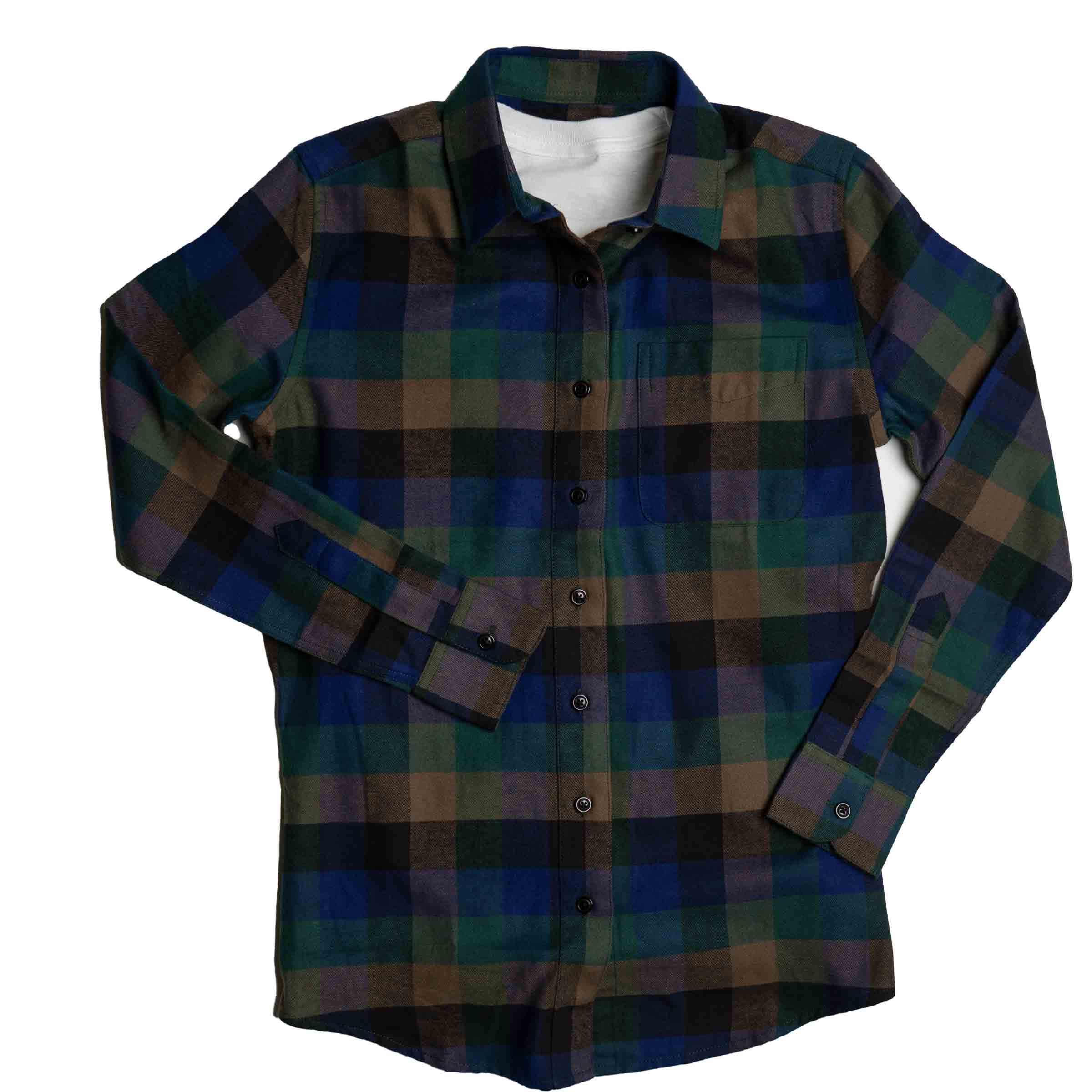AF Tailored Flannel in The Ellison pattern folded — androgynous queer flannel shirt