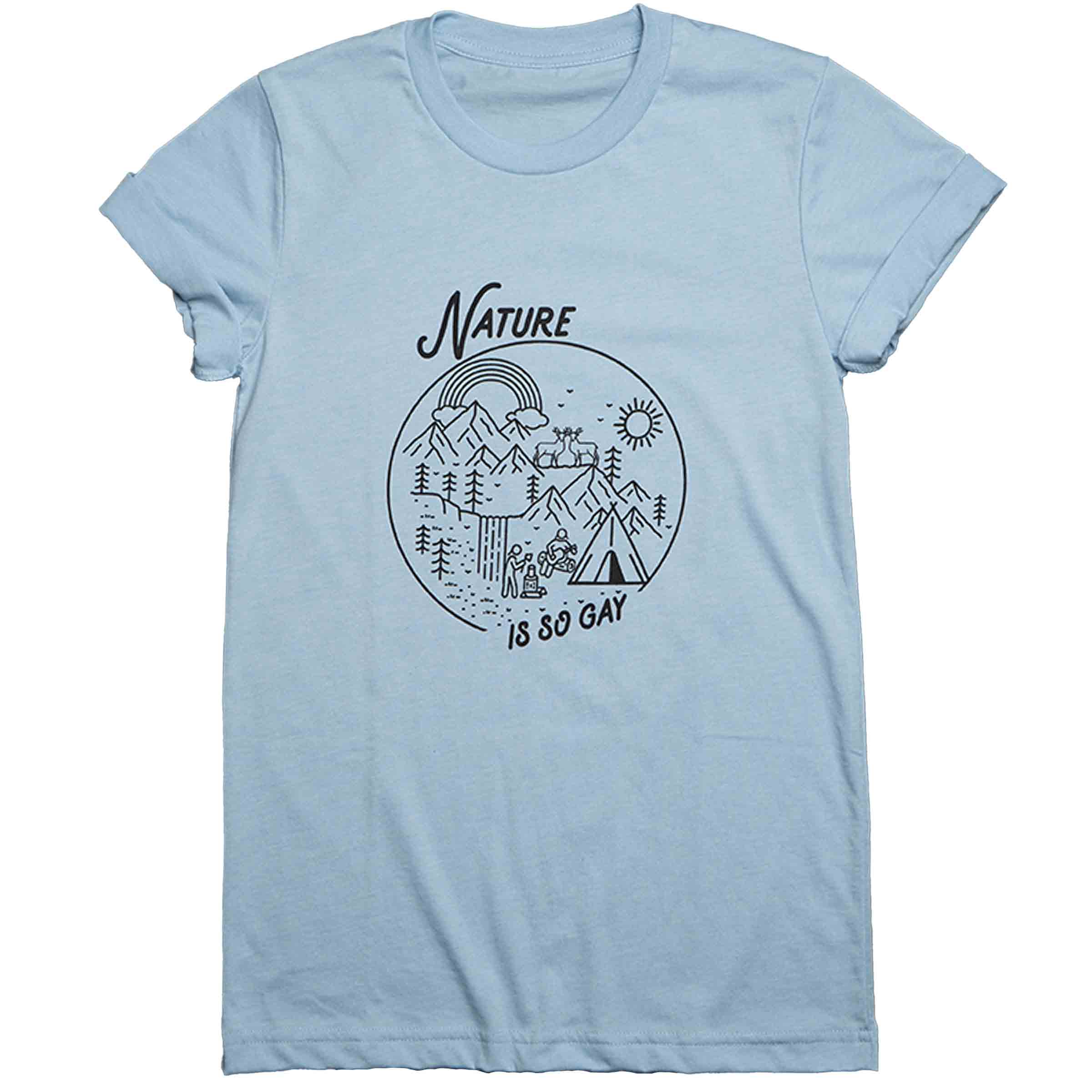 Nature Is So Gay crew neck tee in Baby Blue — queer gender neutral graphic tee