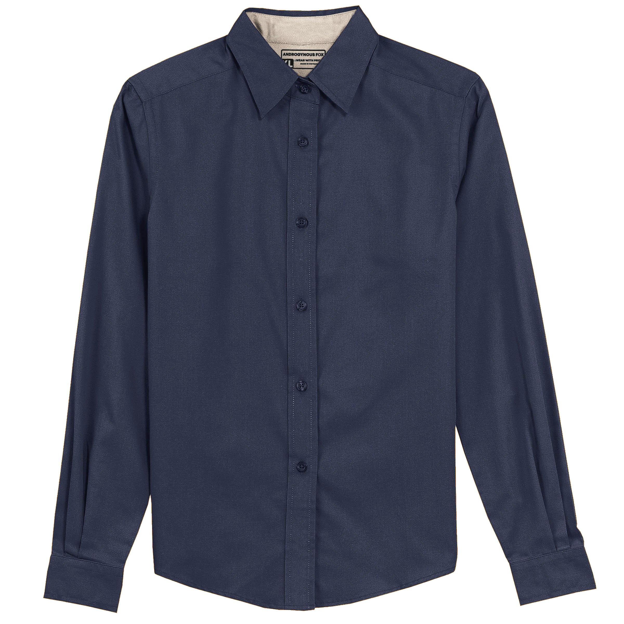 Swift Fox long sleeve button-up in Navy — androgynous gender neutral shirt for butch and queer style