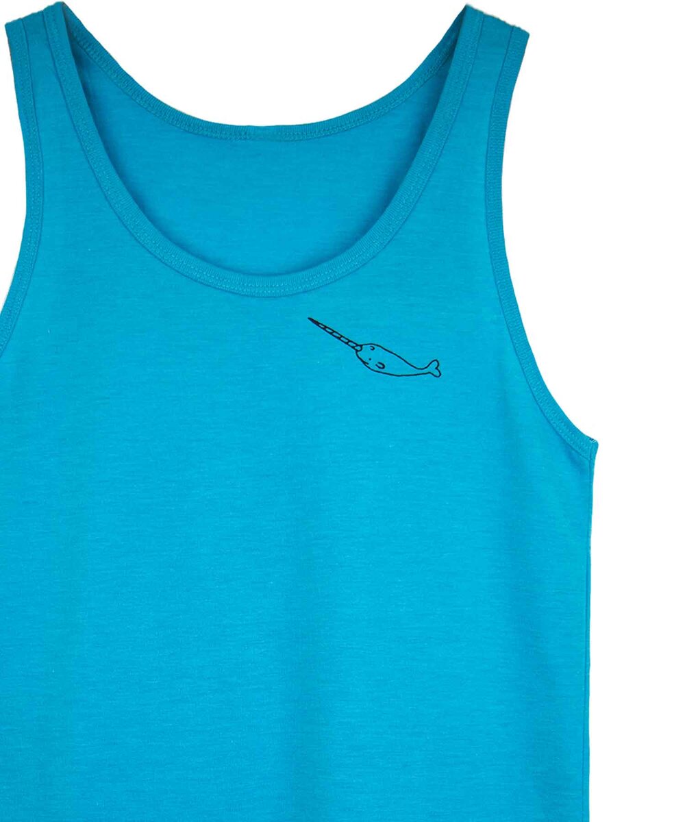 Stick N' Poke Narwhal tank top in Blue — androgynous queer gender neutral graphic tank