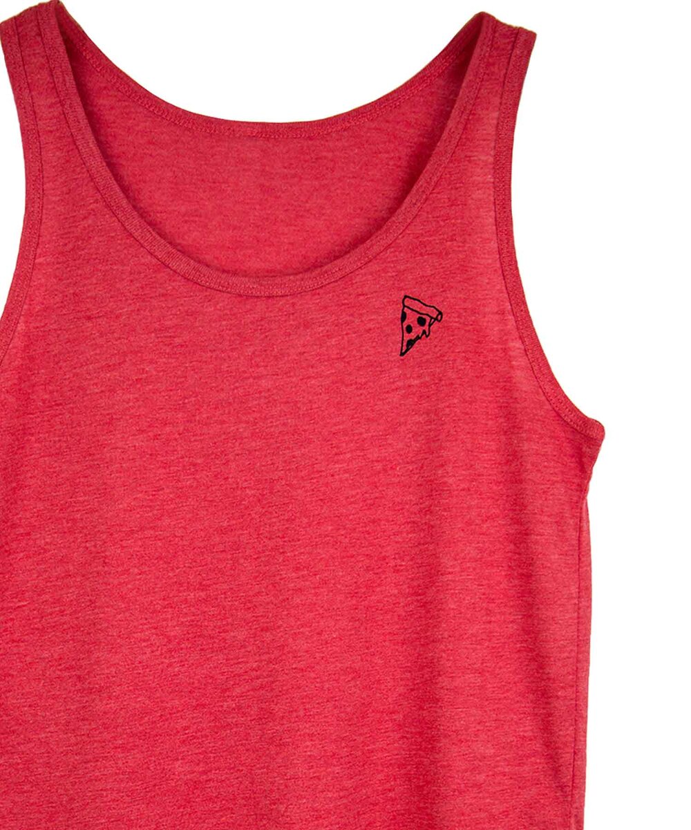 Stick N' Poke Pizza tank top in Red — queer gender neutral graphic tank