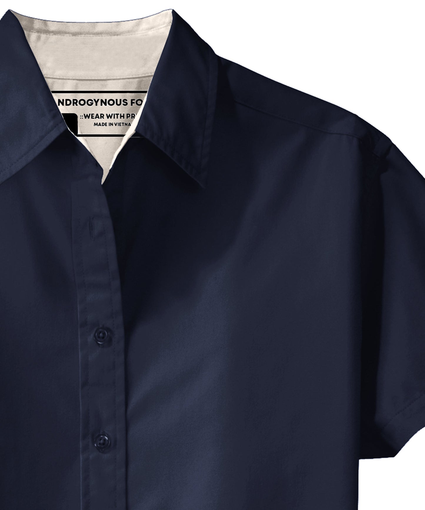 Navy Swift fox short sleeve button up with cuffed sleeves by Androgynous Fox