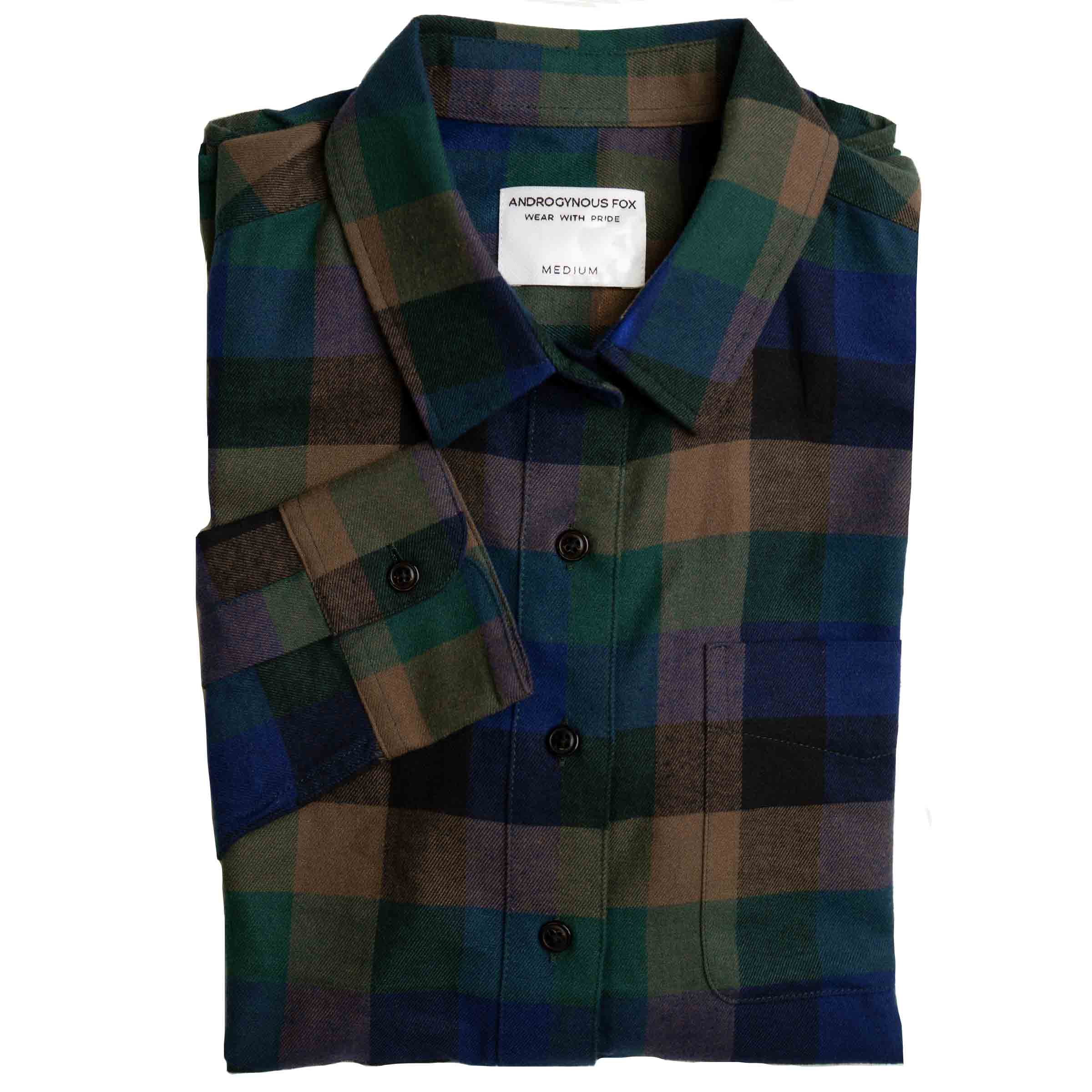 AF Tailored Flannel in The Ellison on model — androgynous gender neutral flannel for butch queer style