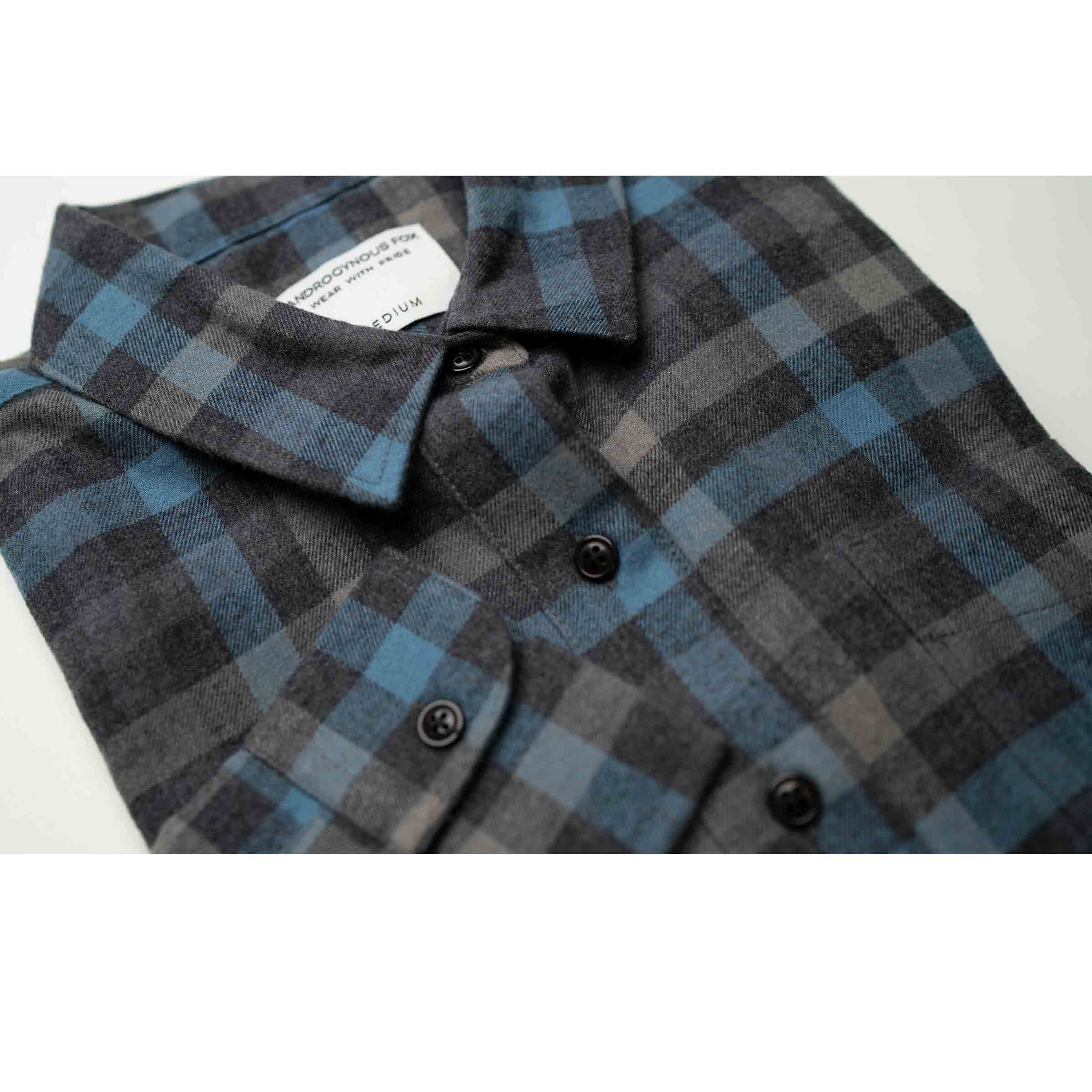 AF Tailored Flannel in The Flynn on model — gender neutral queer flannel for non-binary style