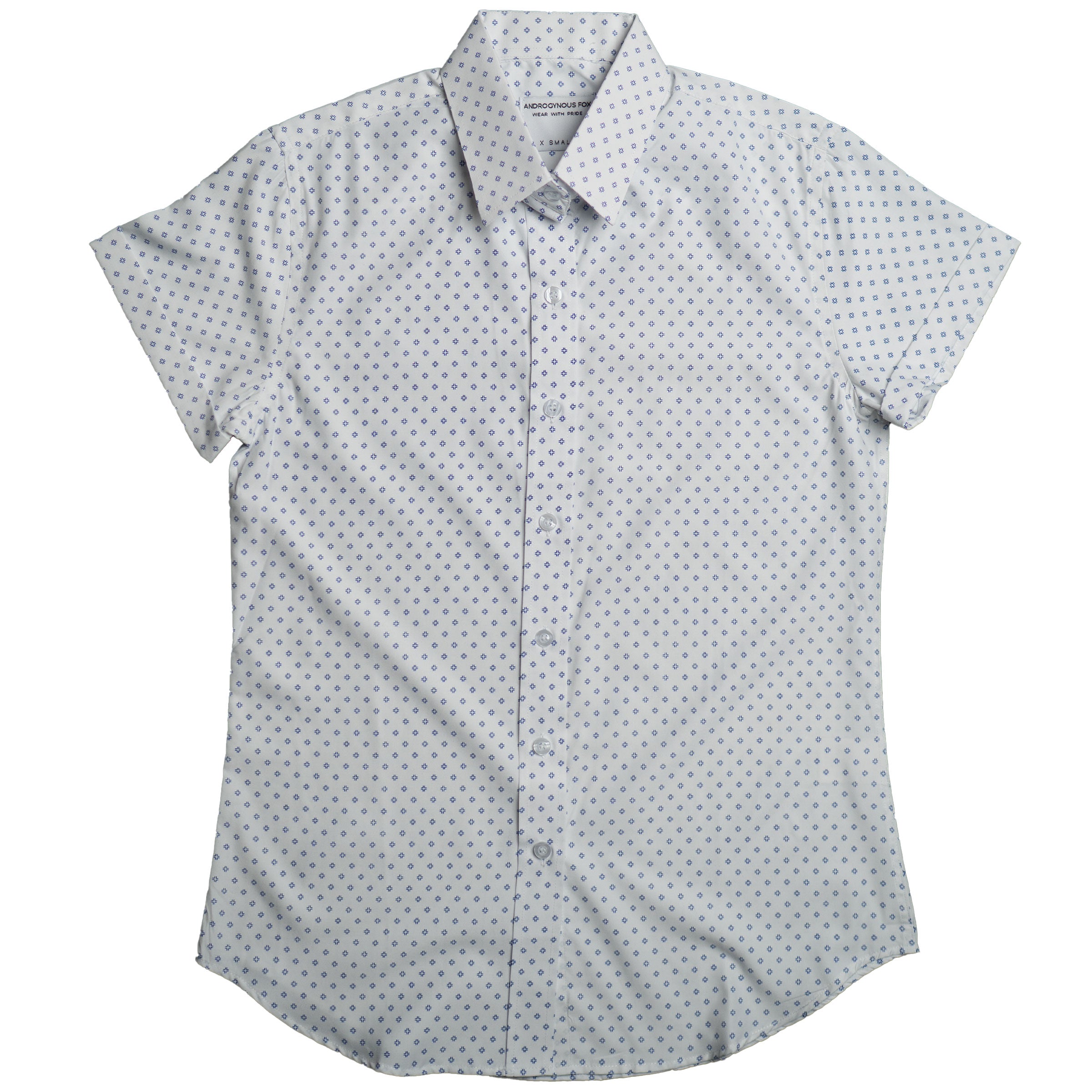 The Mickey Short Sleeve Button Up collar detail — Androgynous Fox androgynous button up shirt