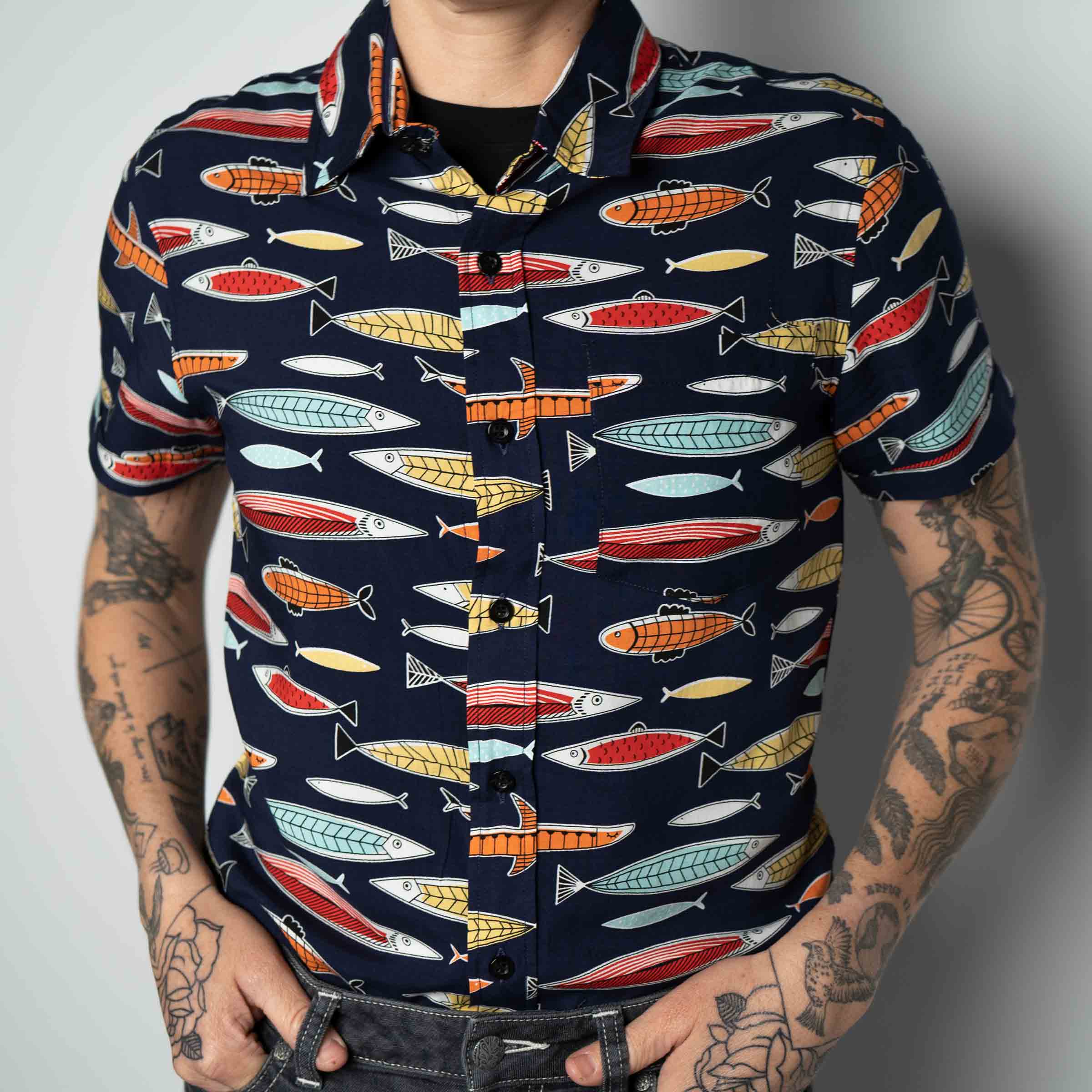 The Upstreamer button-up detail — gender neutral androgynous clothing for queer style