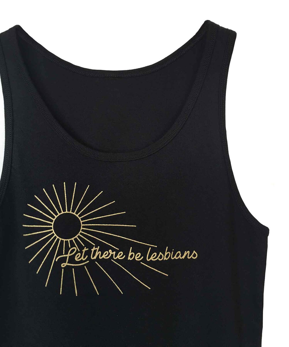 Let There Be Lesbians tank top in Charcoal Heather — lesbian clothing gender neutral queer tank