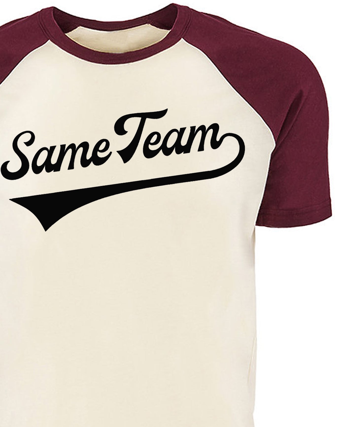 short sleeve maroon Same Team baseball tee by Androgynous Fox