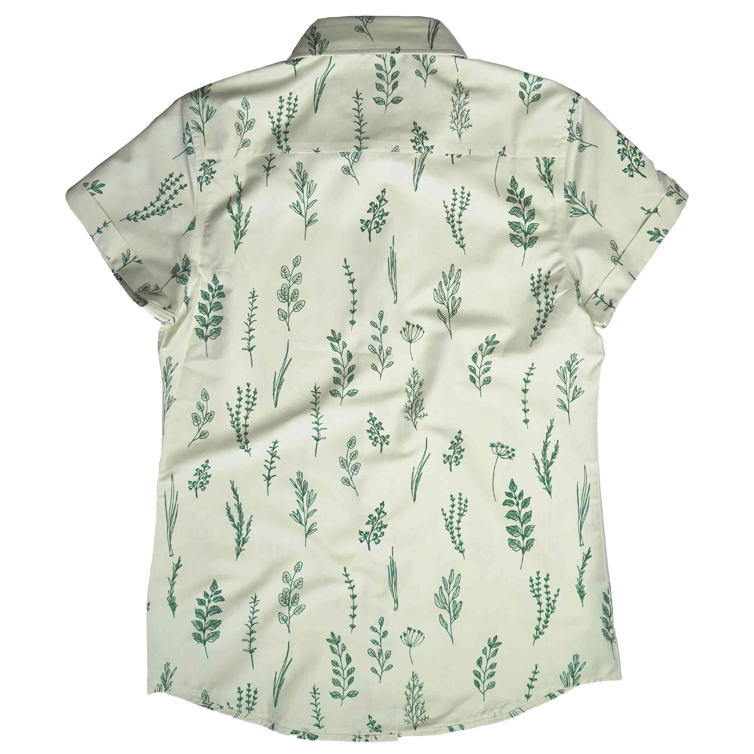 The Kam Short Sleeve Button Up in Cream, back view — Androgynous Fox androgynous button up shirt