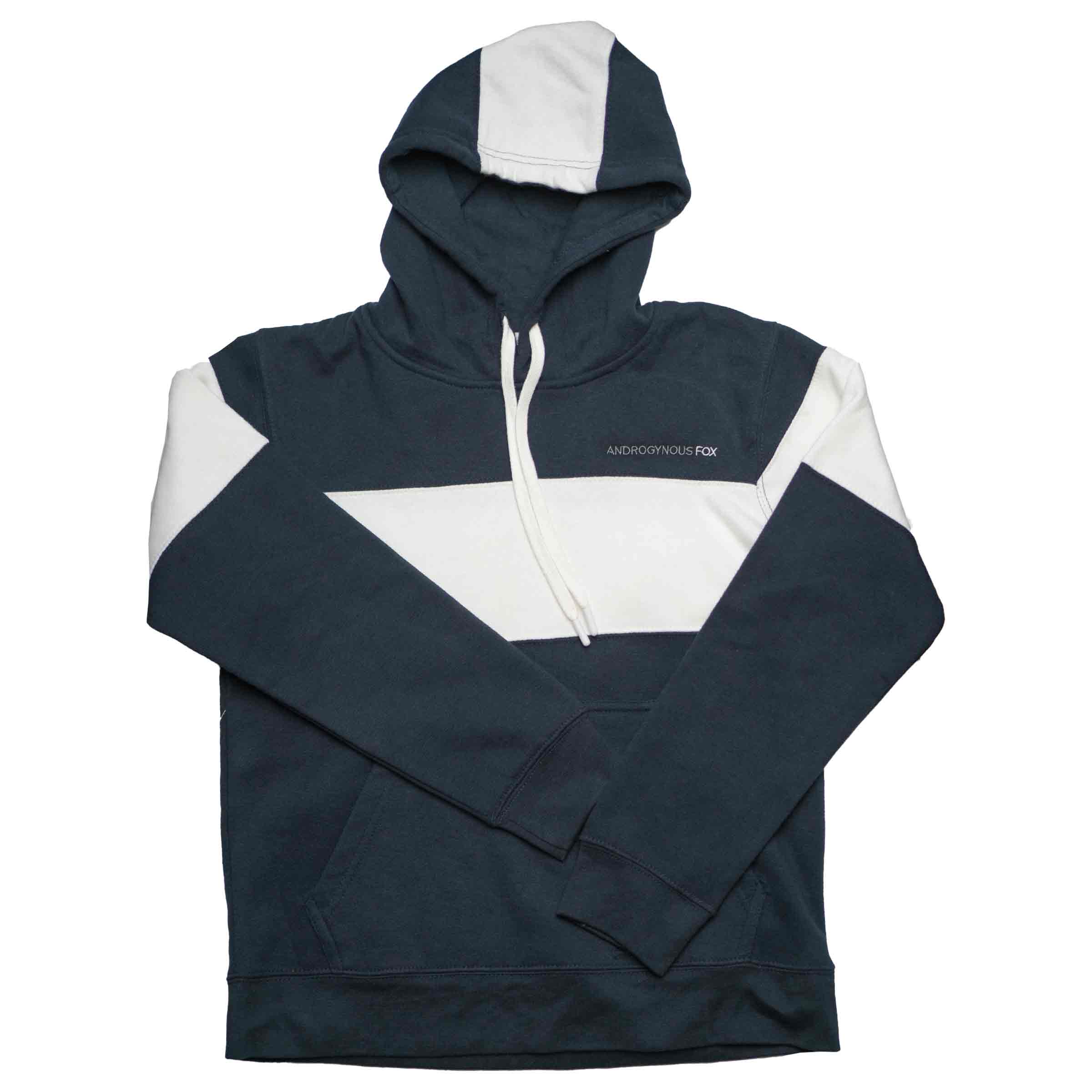 Androgynous Fox varsity pullover hoodie in Navy and White — gender neutral queer clothing