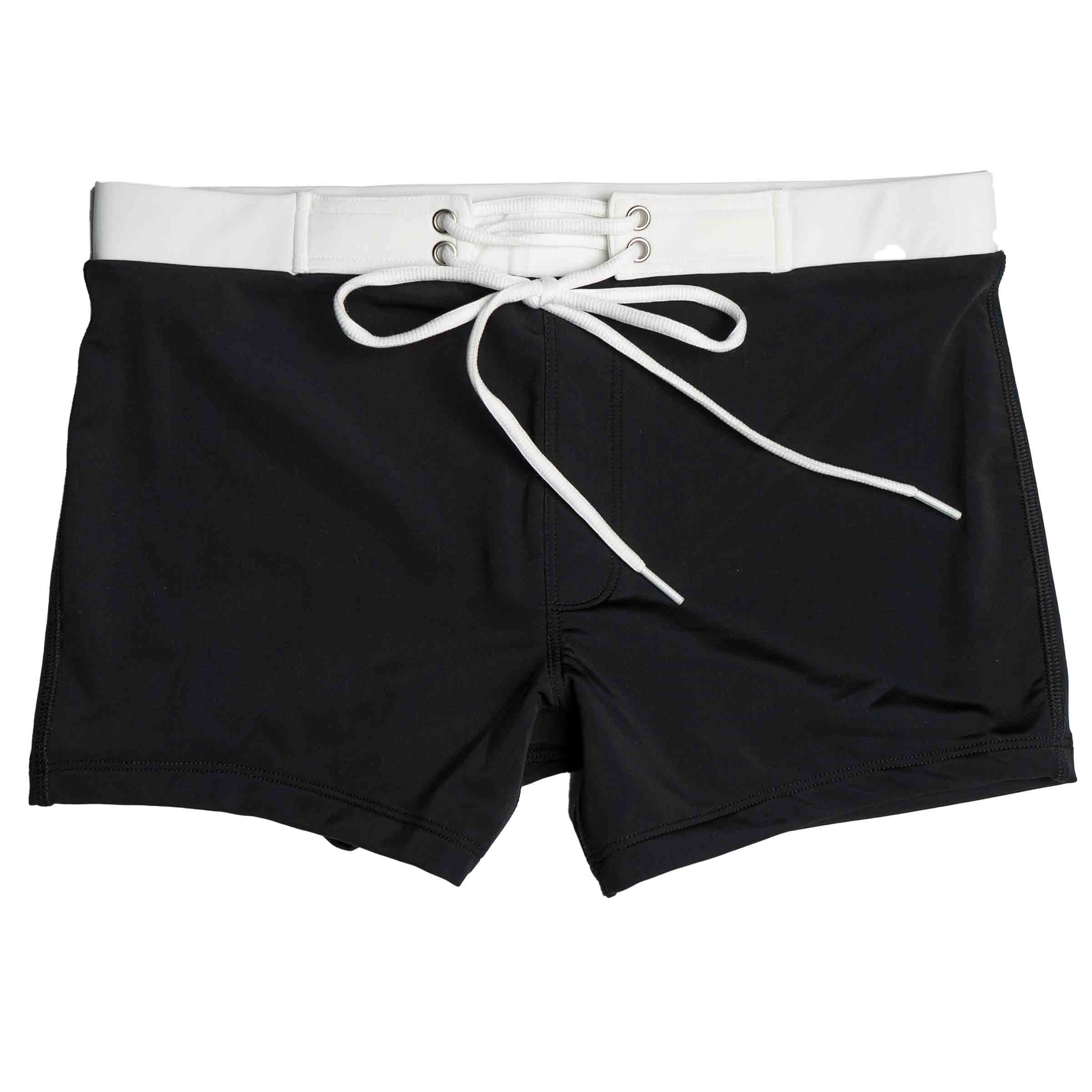 AF Black Swim Shorts — gender neutral queer swimwear for non-binary and transmasc style