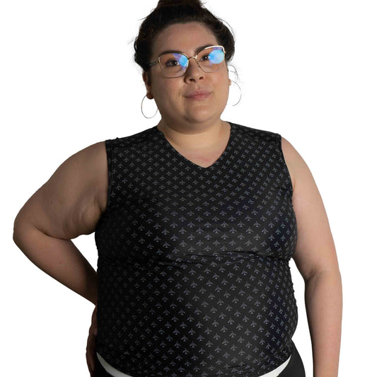 airplane print vneck swim tank fitted for plus size gender neutral humans 