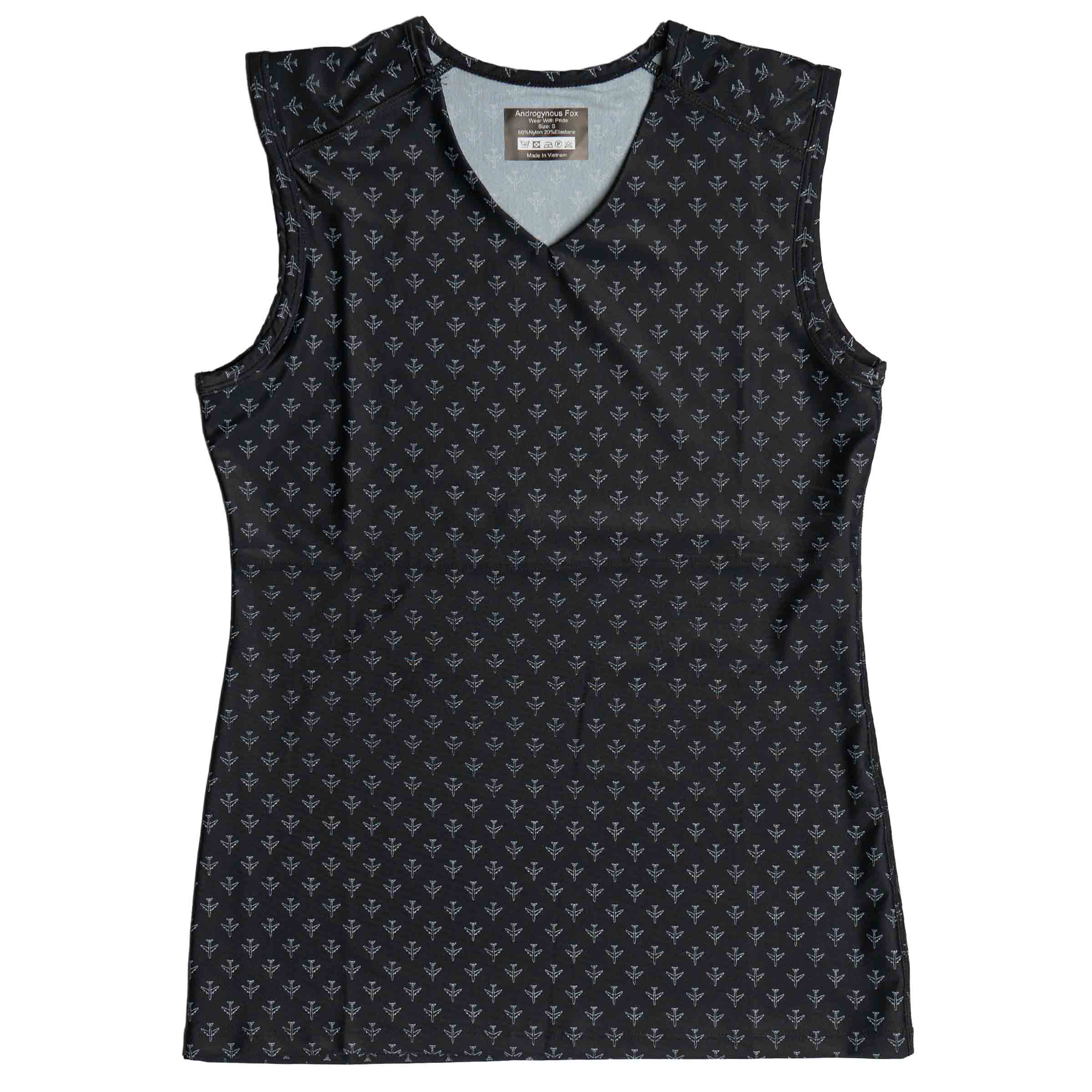 airplane print v neck nylon and elastane swim tank for gender neutral humans